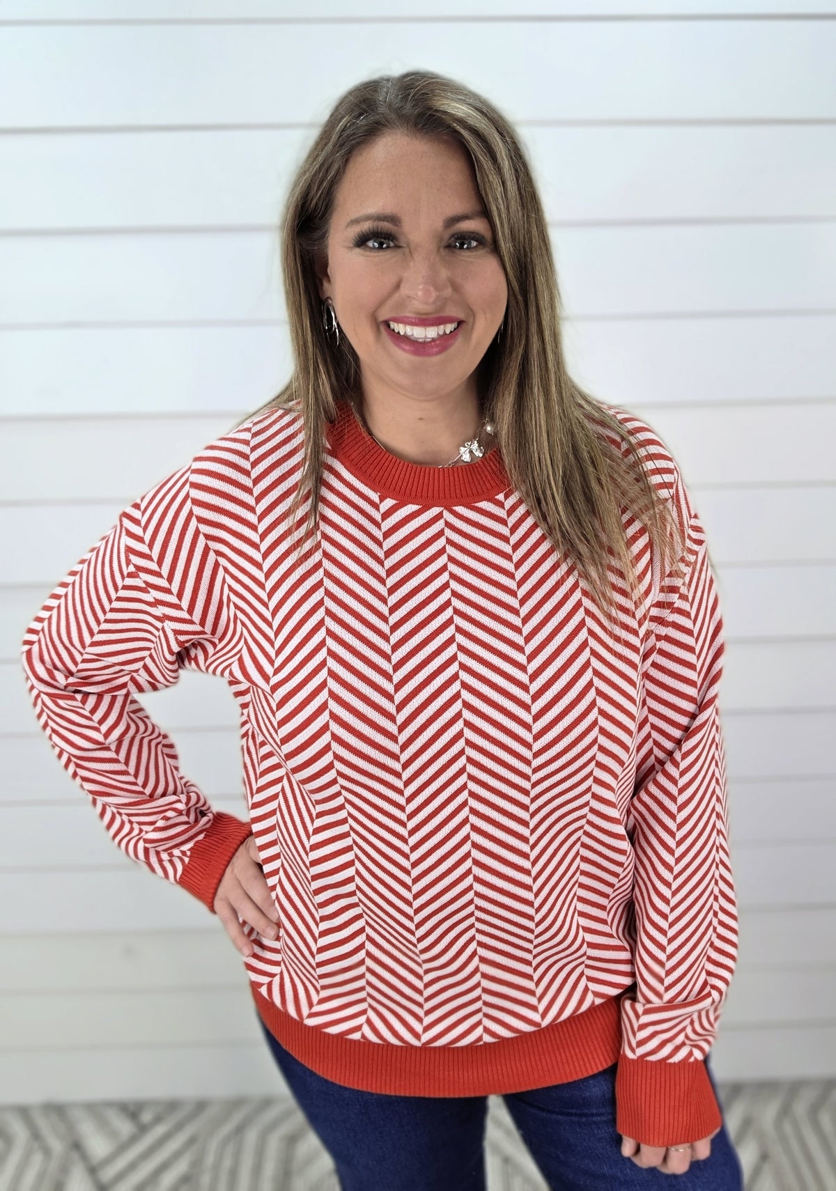 RED/WHITE CANDY CANE STRIPE KNIT SWEATER