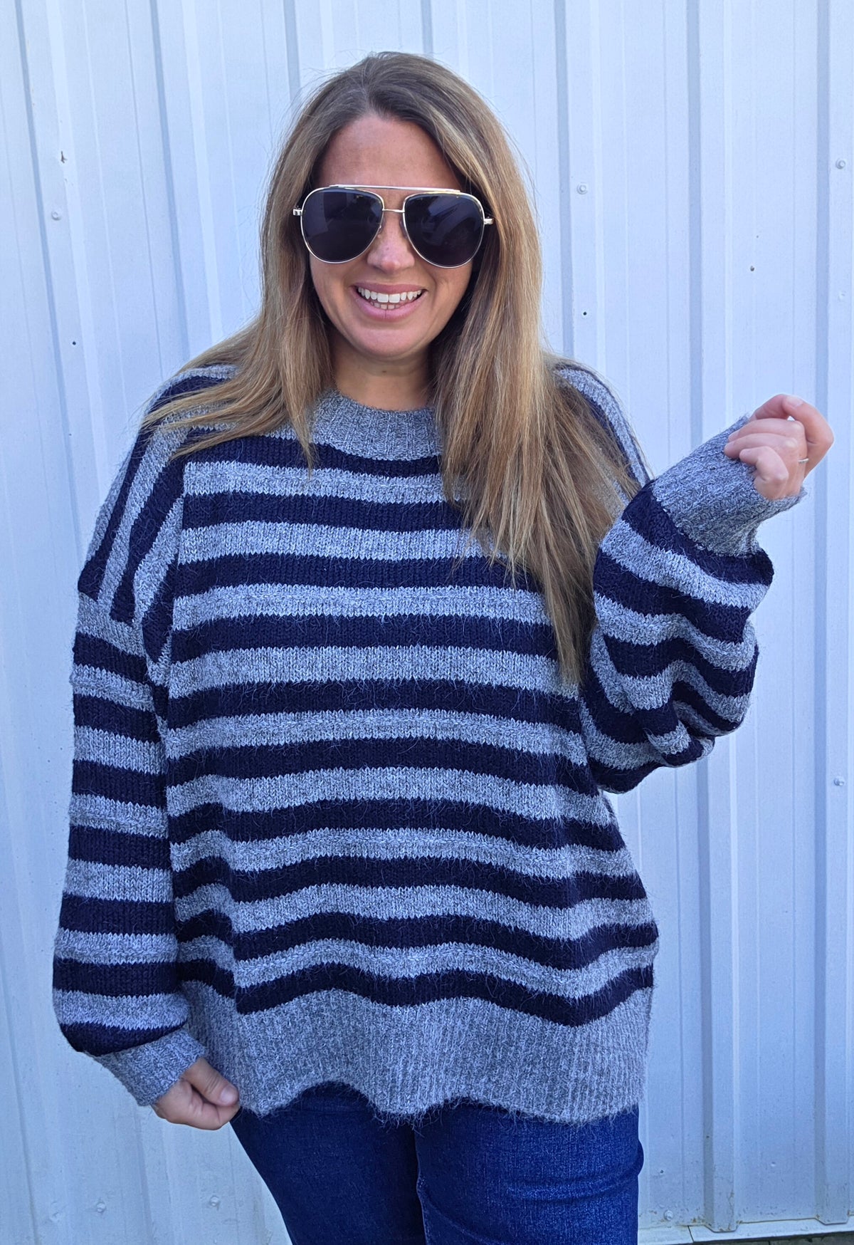 Charcoal/Navy Striped Oversized Sweater