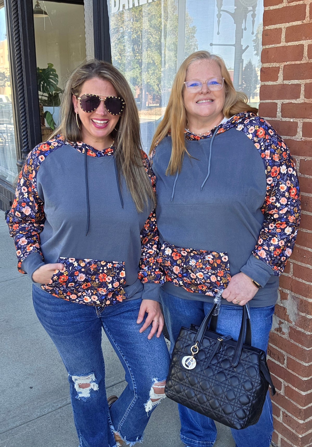 CHARCOAL FLORAL CONTRAST BUTTER SOFT HOODIE