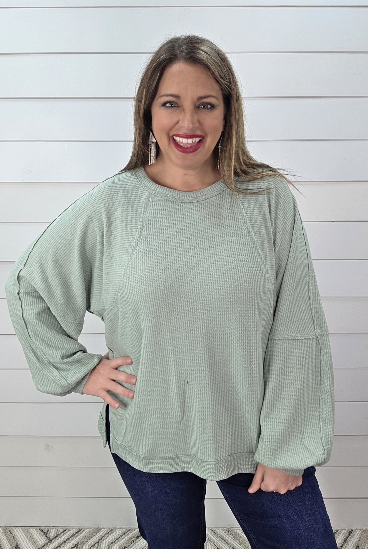 SAGE BRUSHED KNIT OVERSIZED KNIT TOP