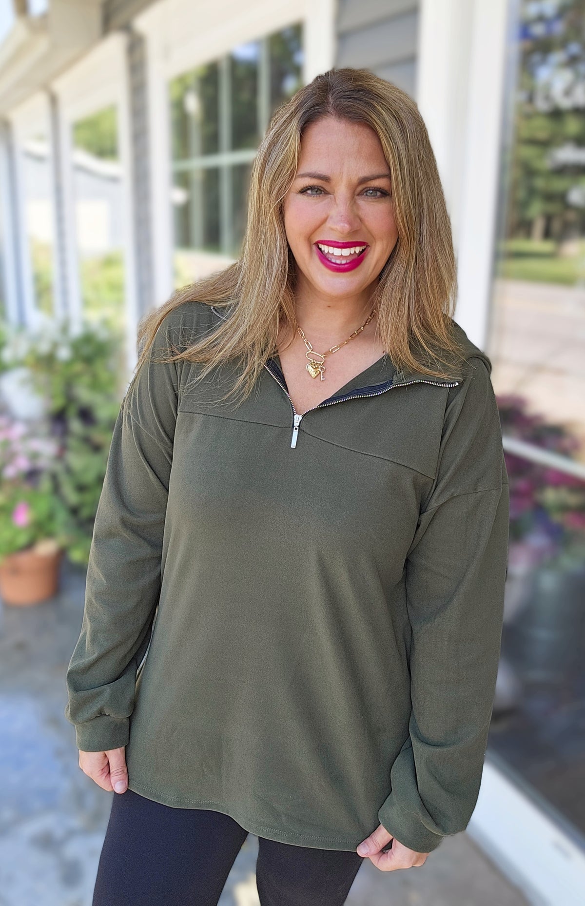 OLIVE MICROFIBER SOFT QUARTER ZIP PULLOVER