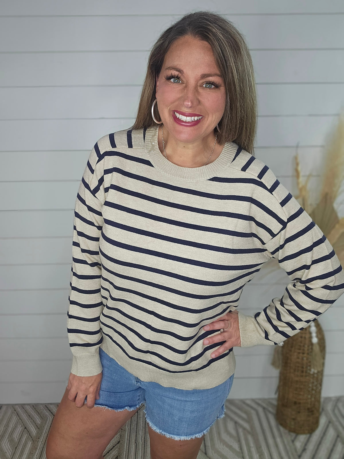 OATMEAL STRIPED ULTRA SOFT LIGHT WEIGHT SWEATER