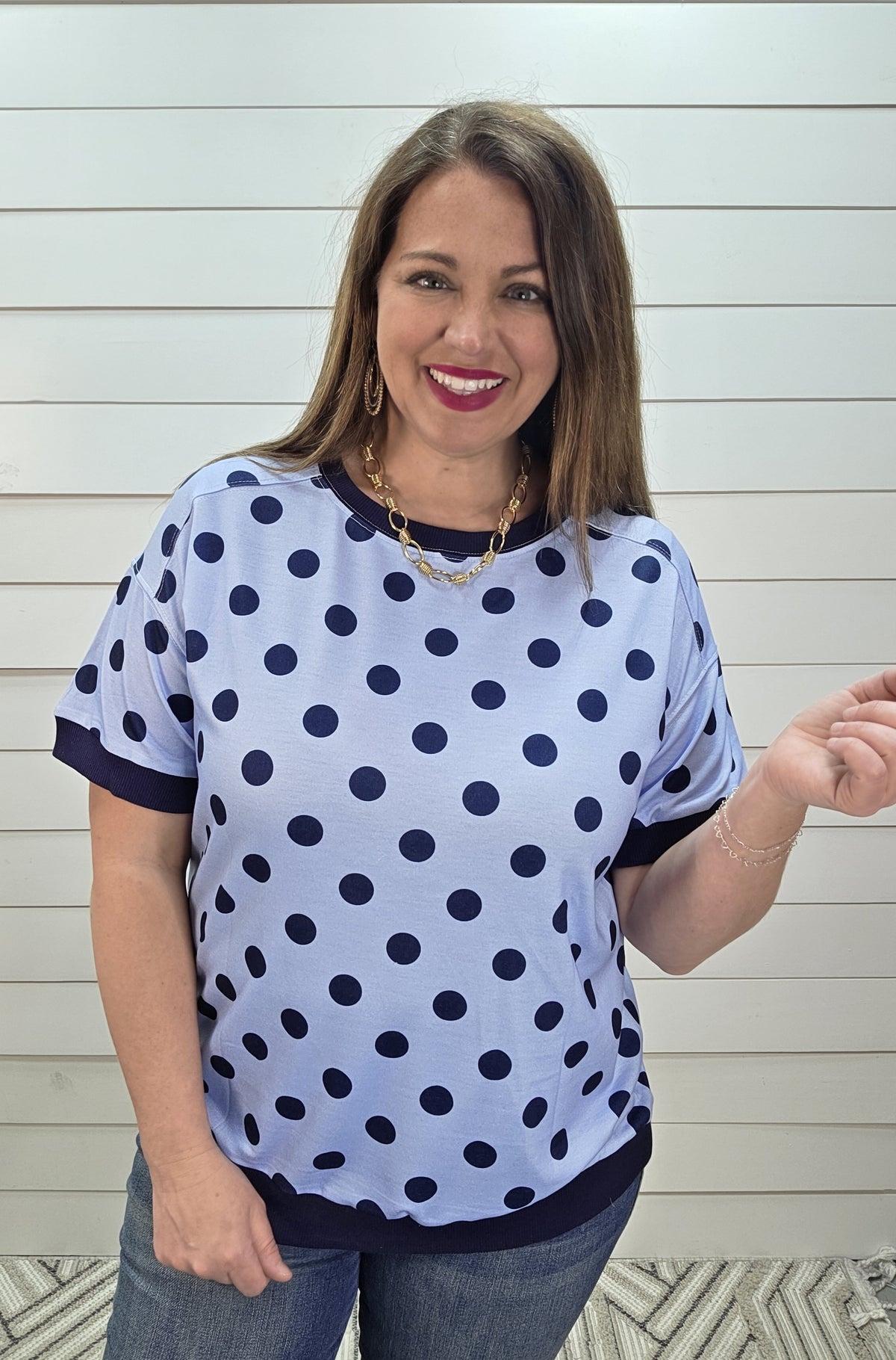 BLUE POLKADOT KNIT TOP