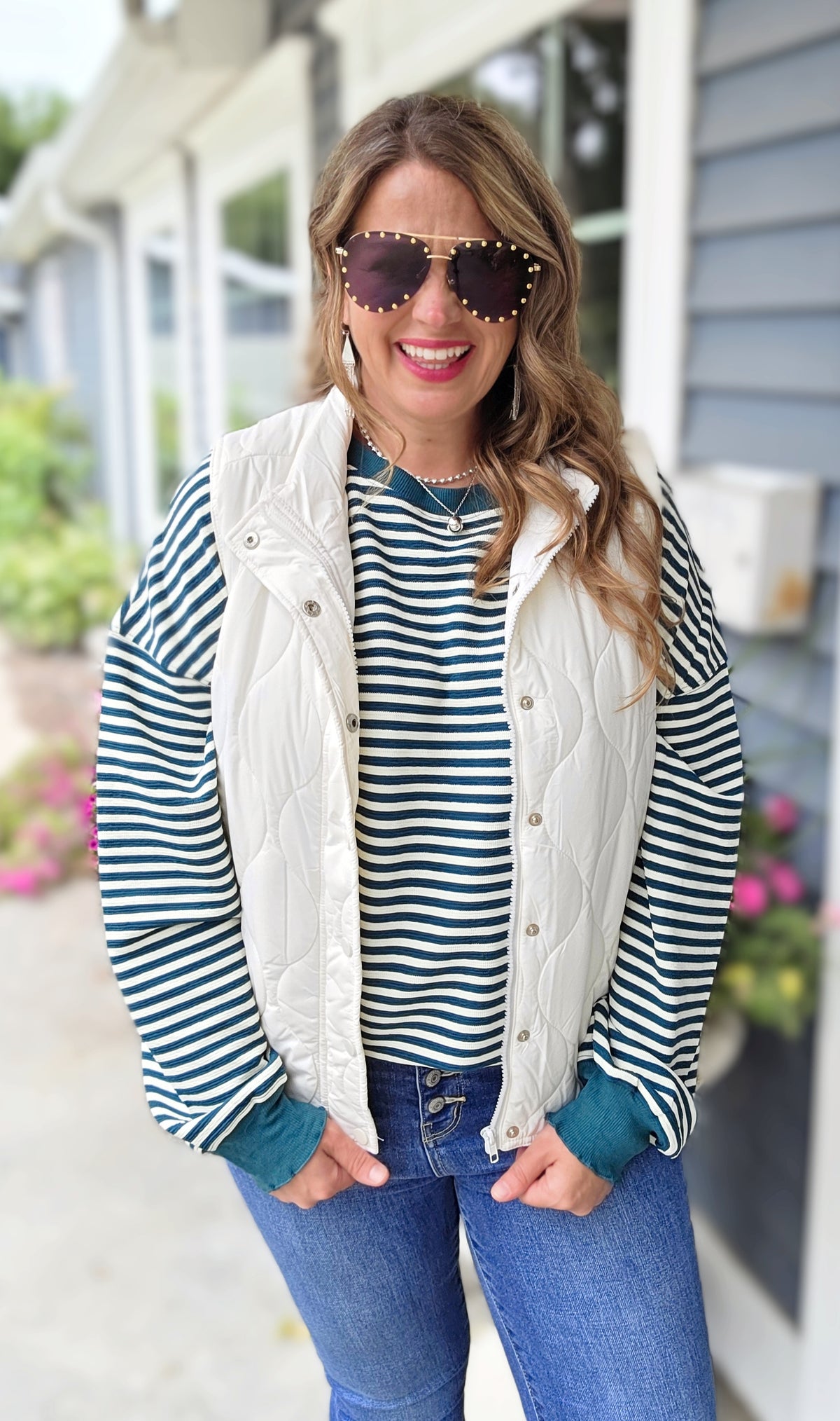 IVORY QUILTED ZIP UP VEST