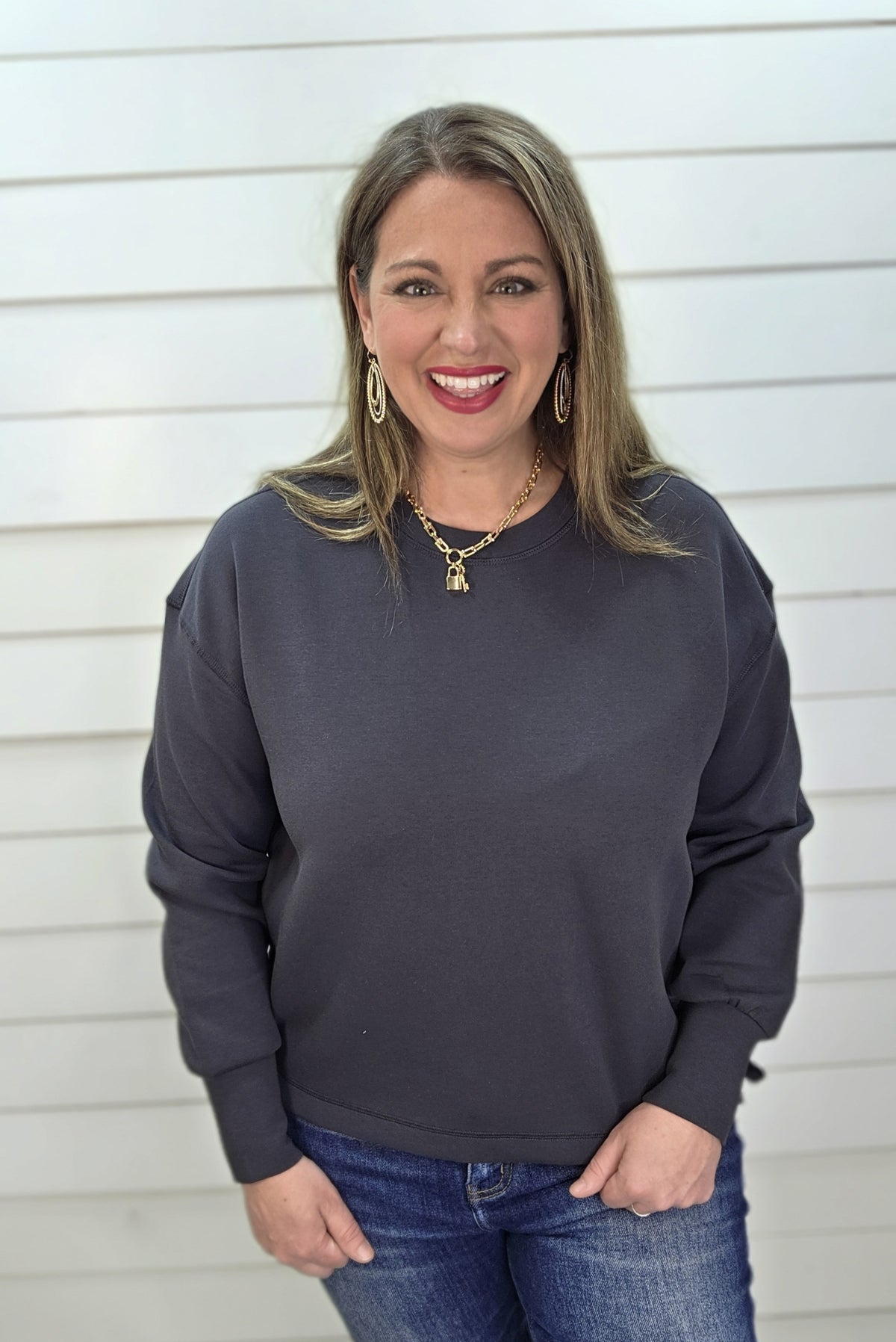 CHARCOAL SCUBA PULLOVER WITH SIDE TIES