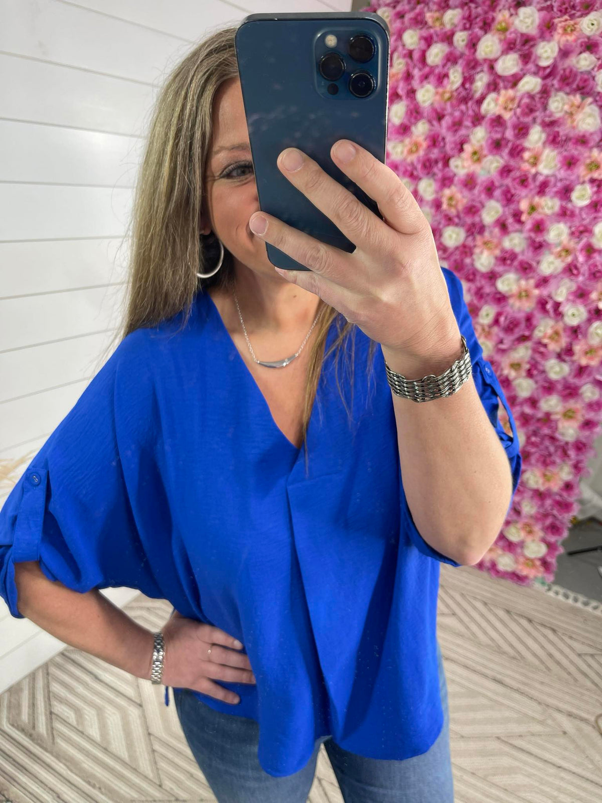 SAPPHIRE SOLID V-NECK BOXY CUT OVER SIZED TOP