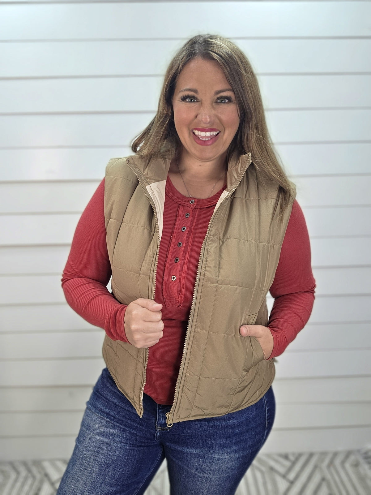 MOCHA PUFF ZIPPER VEST