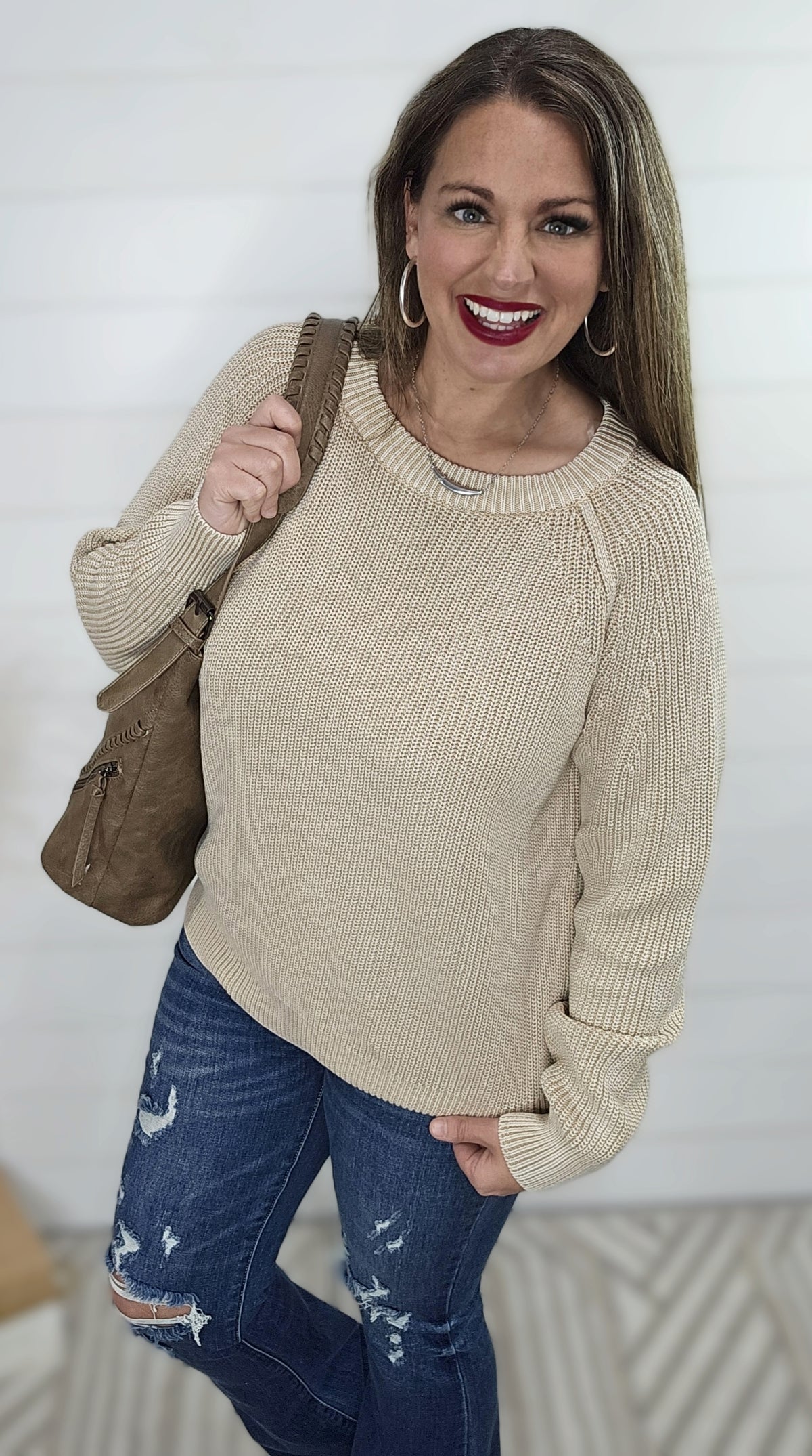 TAUPE MINERAL WASH KNIT SWEATER