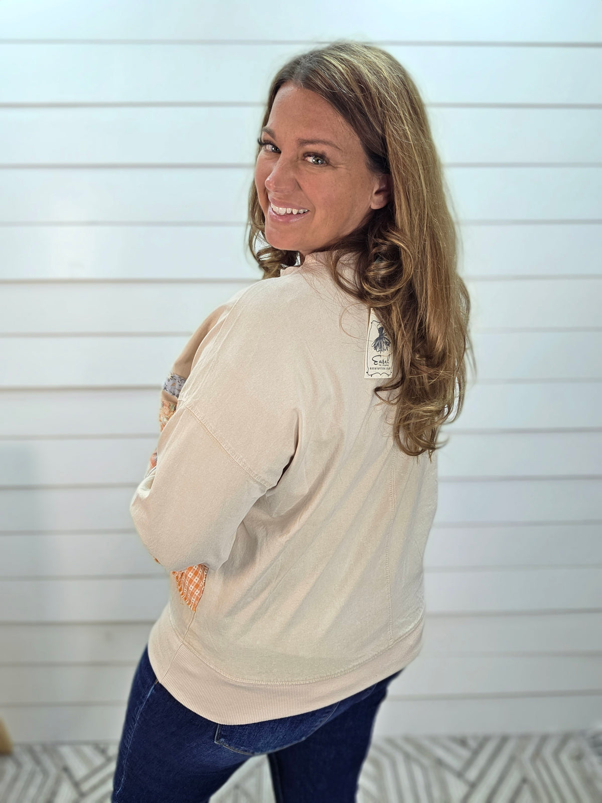 KHAKI MINERAL PATCHWORK COTTON TOP