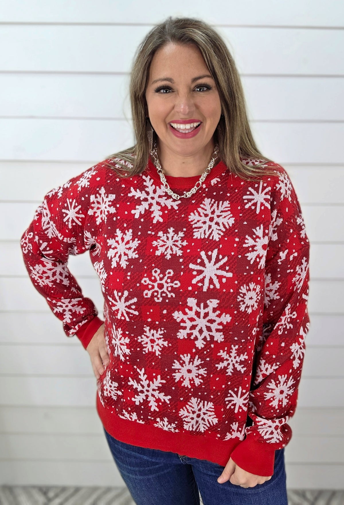 RED PLAID/SNOWFLAKE SWEATER