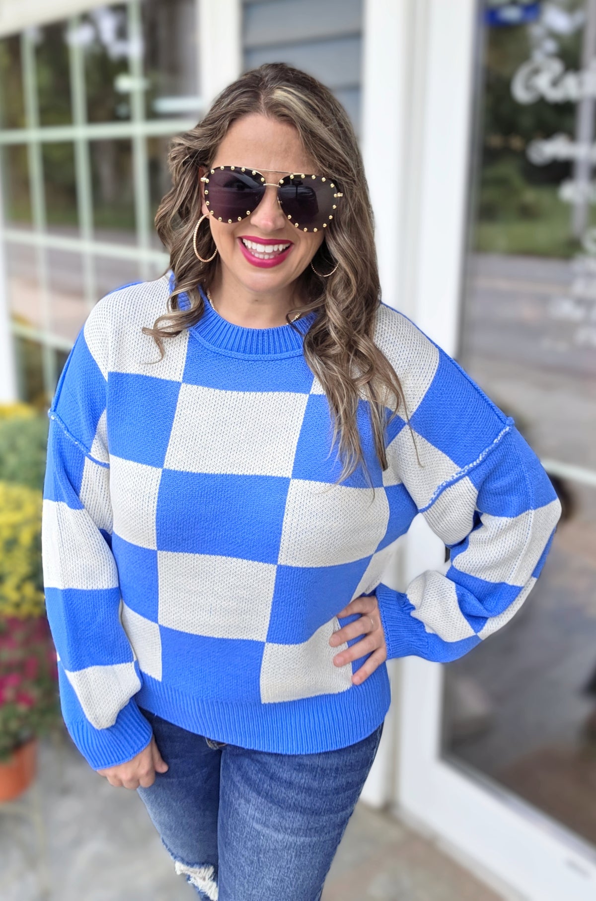 BLUE CHECK PULLOVER SWEATER