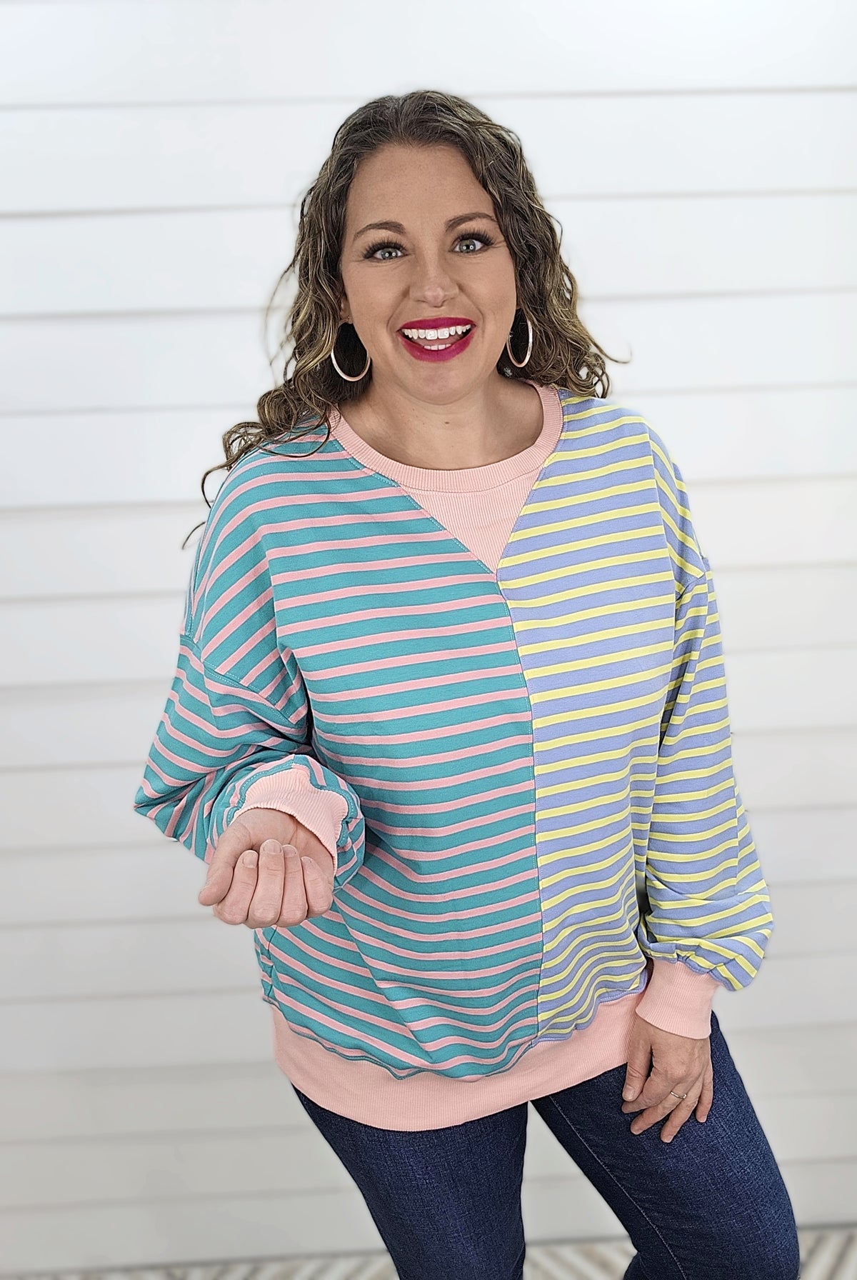 MULTI COLOR STRIPED COLORBLOCK TOP