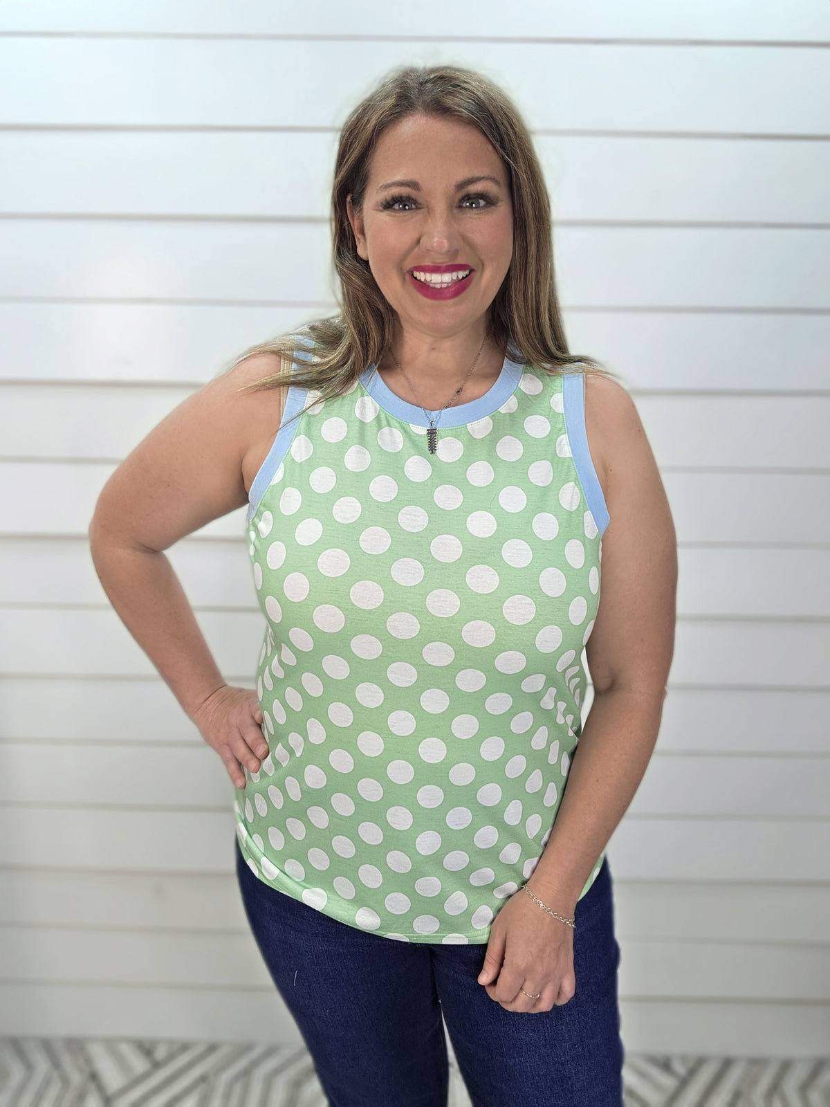 GREEN POLKADOT KNIT TANK TOP