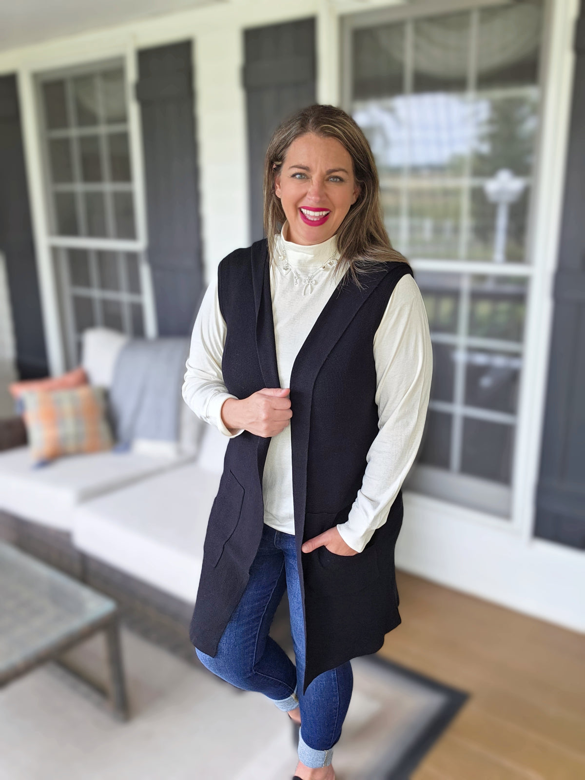 KAREN HART WAFFLE TEXTURE LONG VEST