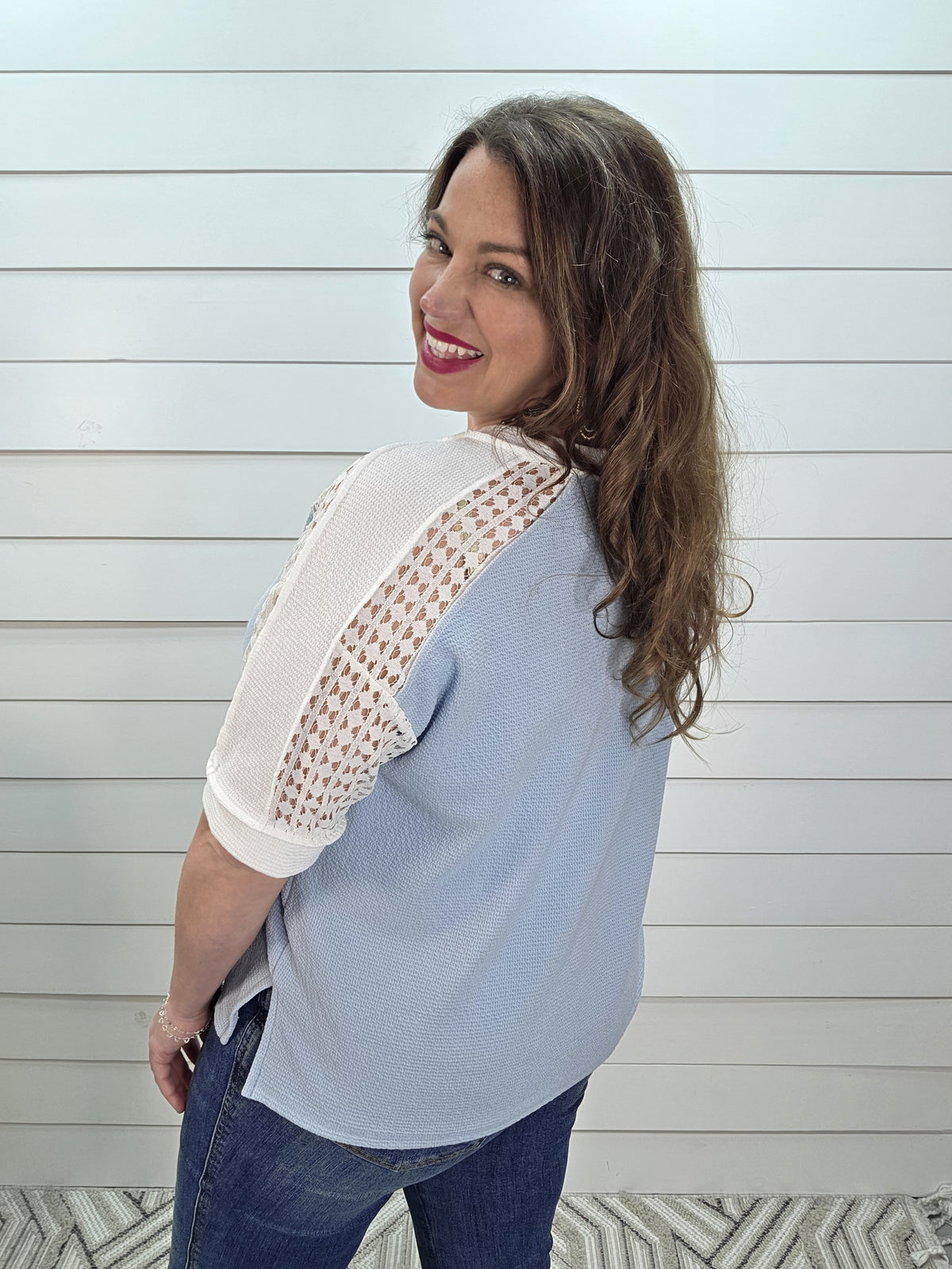 DENIM BLUE DREAM FABRIC W/ LACE CONTRAST SLEEVE