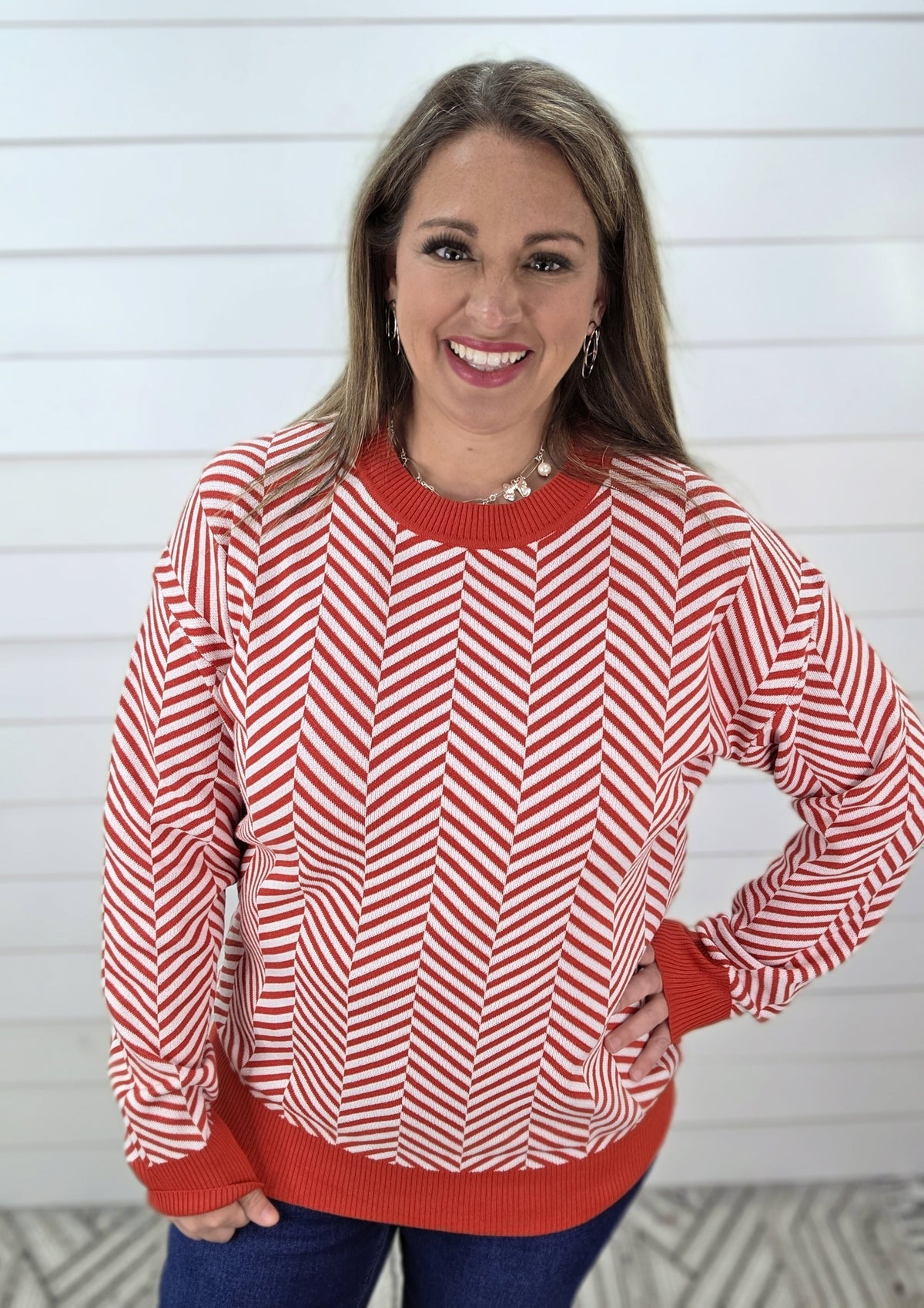RED/WHITE CANDY CANE STRIPE KNIT SWEATER