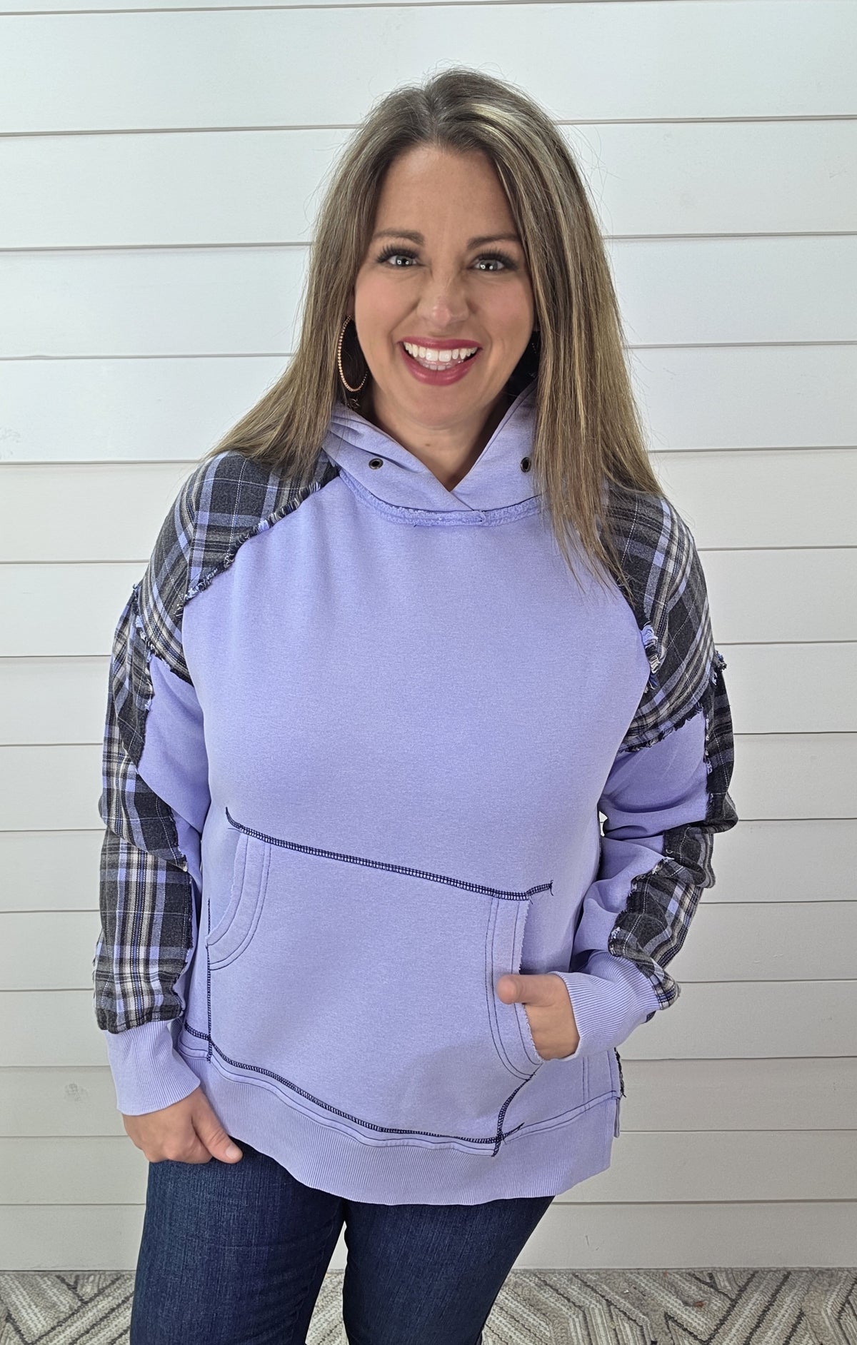 PERI BLUE/BLACK OVERSIZED KNIT HOODIE