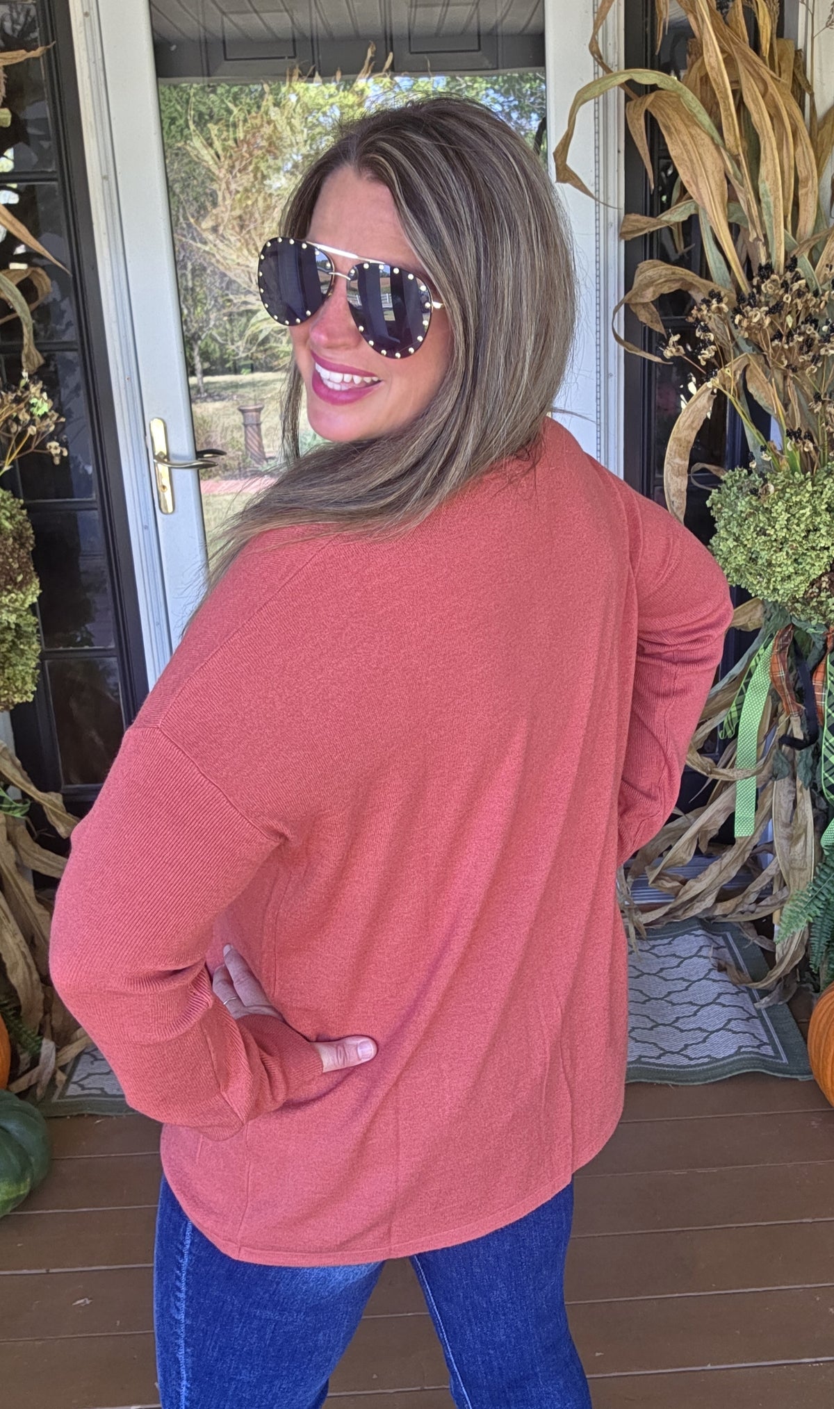 RUST TWO POCKET TUNIC SWEATER
