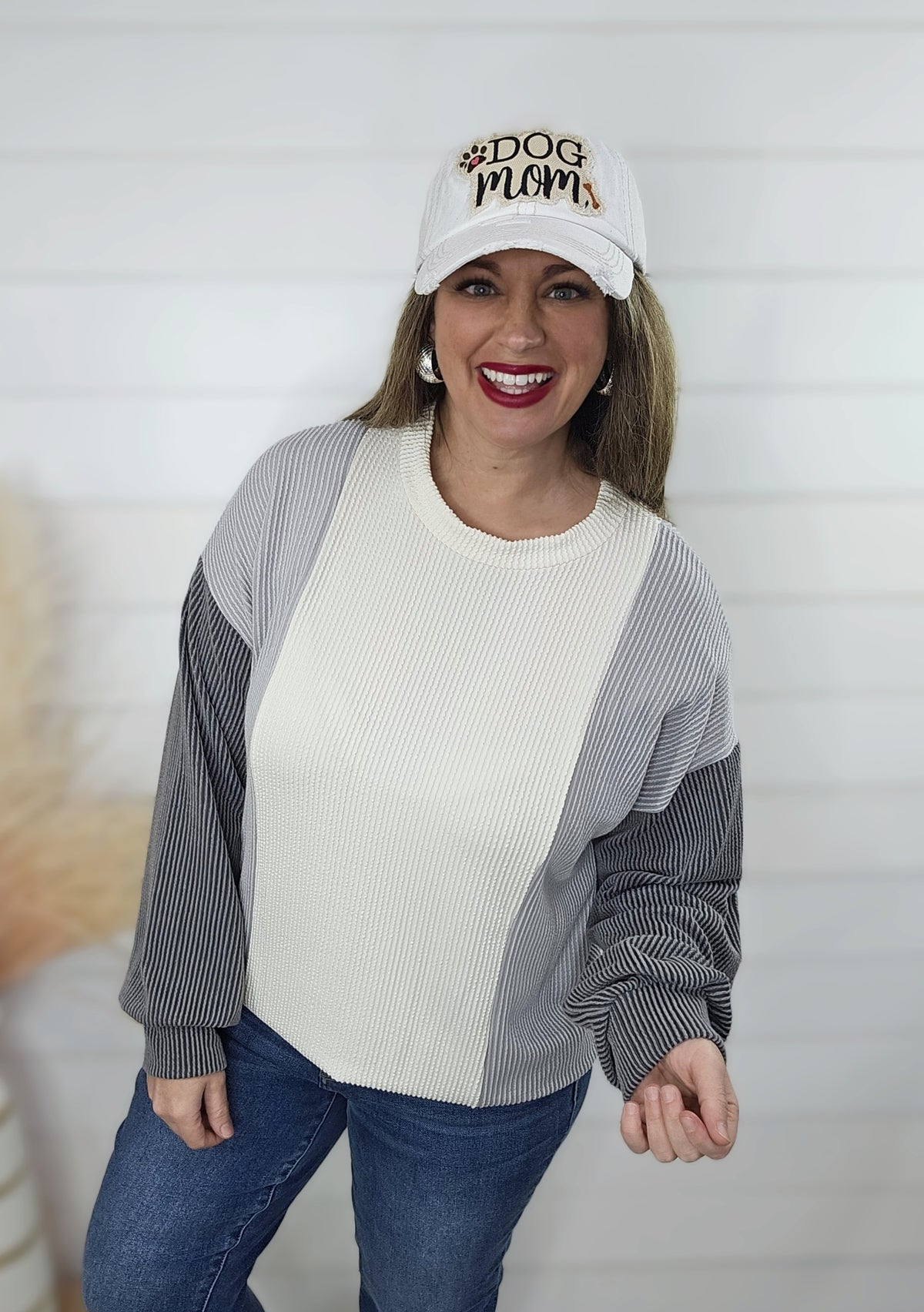 GREY HUE COLORBLOCK RAISED RIB TOP