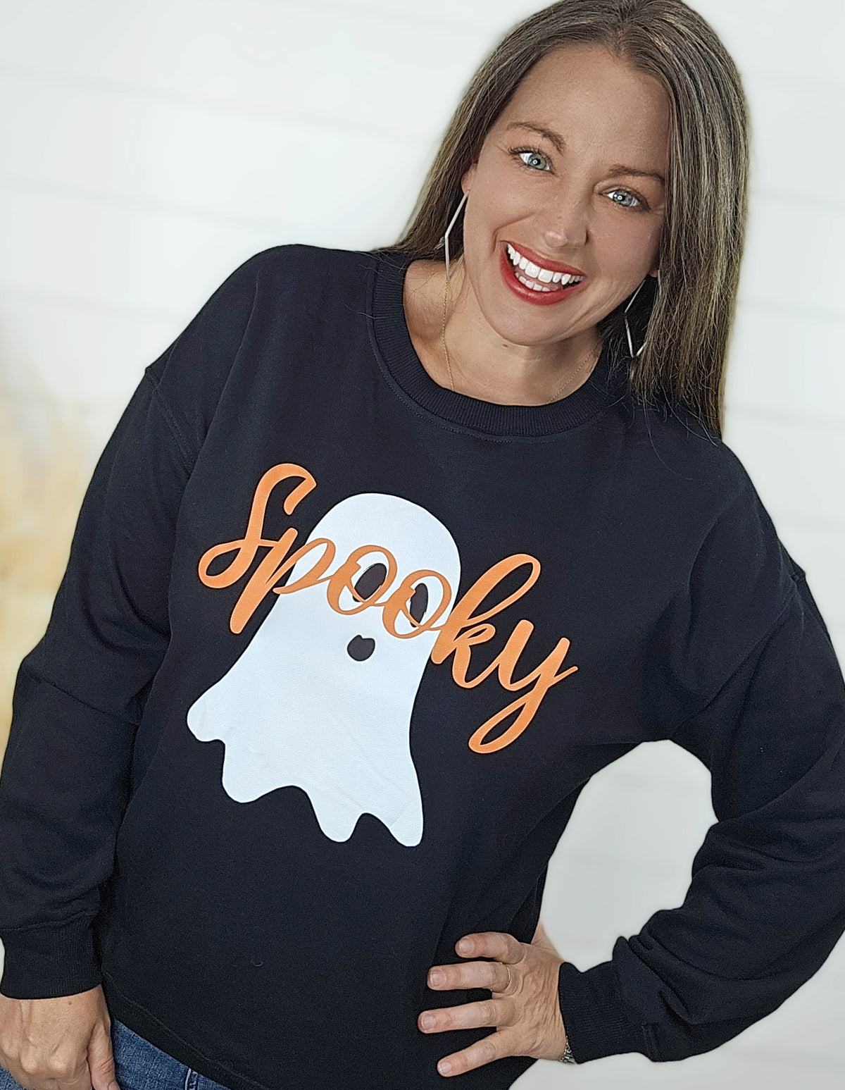 BLACK SPOOKY GHOST PRINT PULLOVER