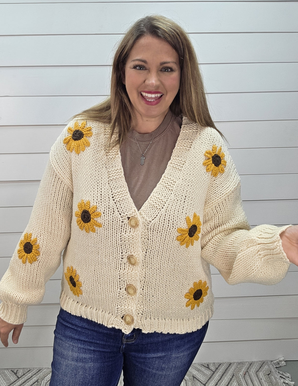 CREAM SUNFLOWER BUTTON CARDIGAN