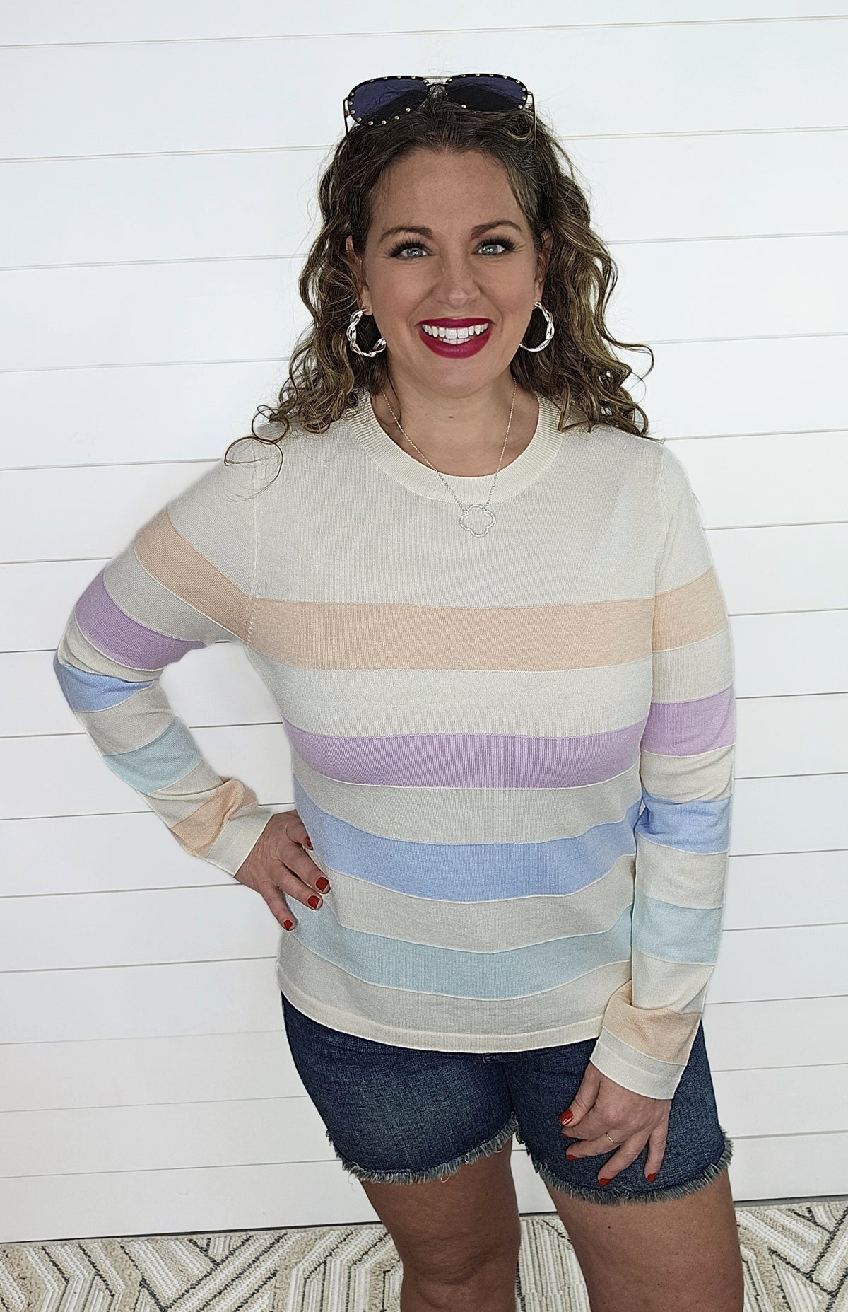 OATMEAL PASTEL STRIPED KNIT TOP