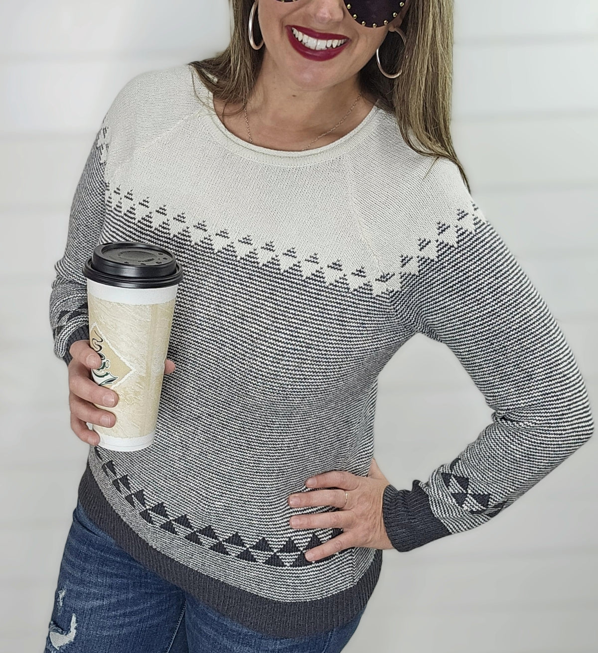 GUNMETAL PATTERNED CREW NECK SWEATER