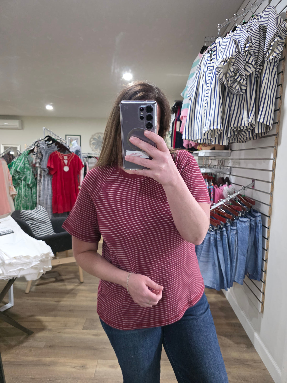 WINE STRIPED TEXTURED KNIT TOP