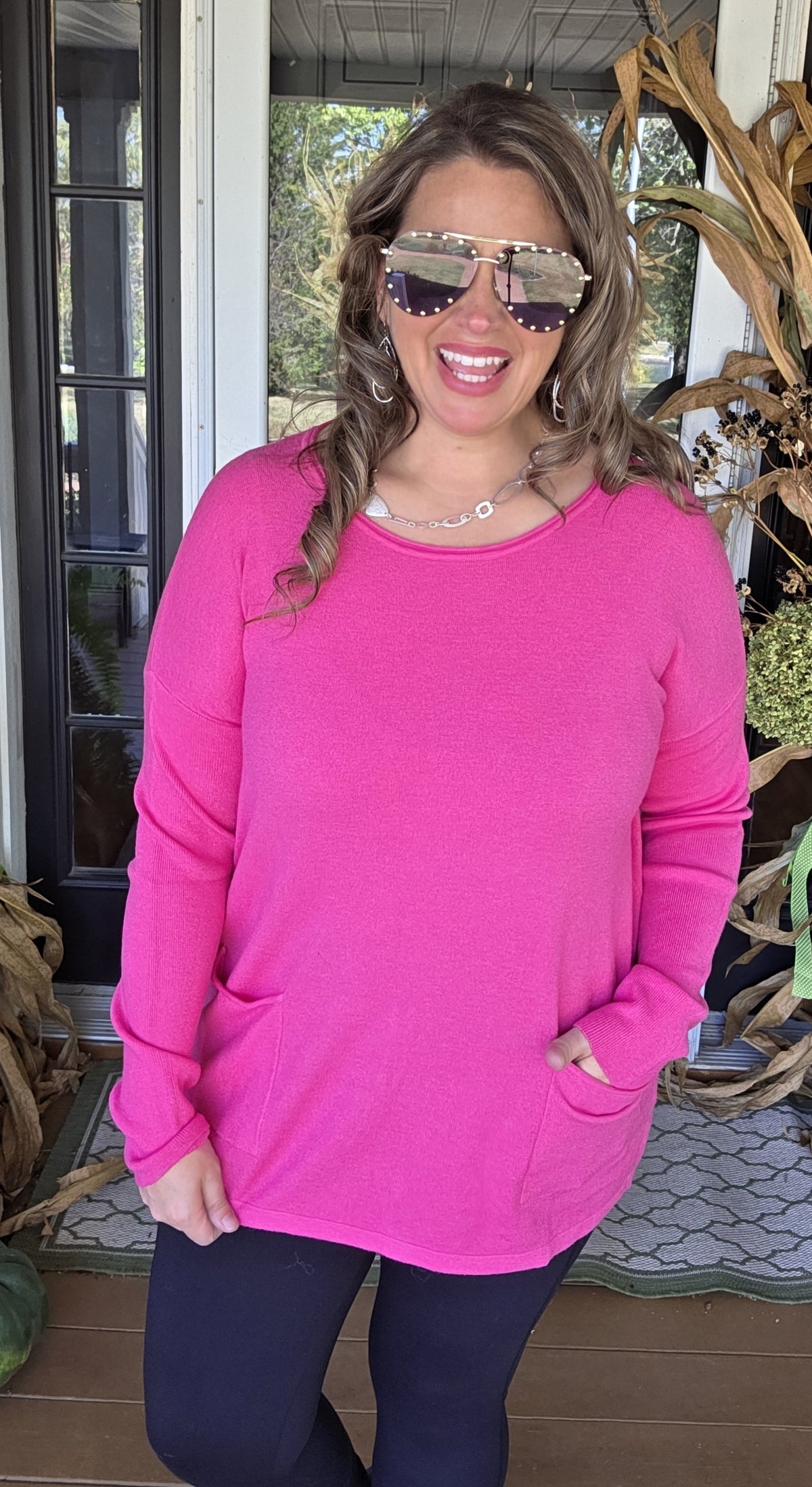 PINK TWO POCKET TUNIC SWEATERS