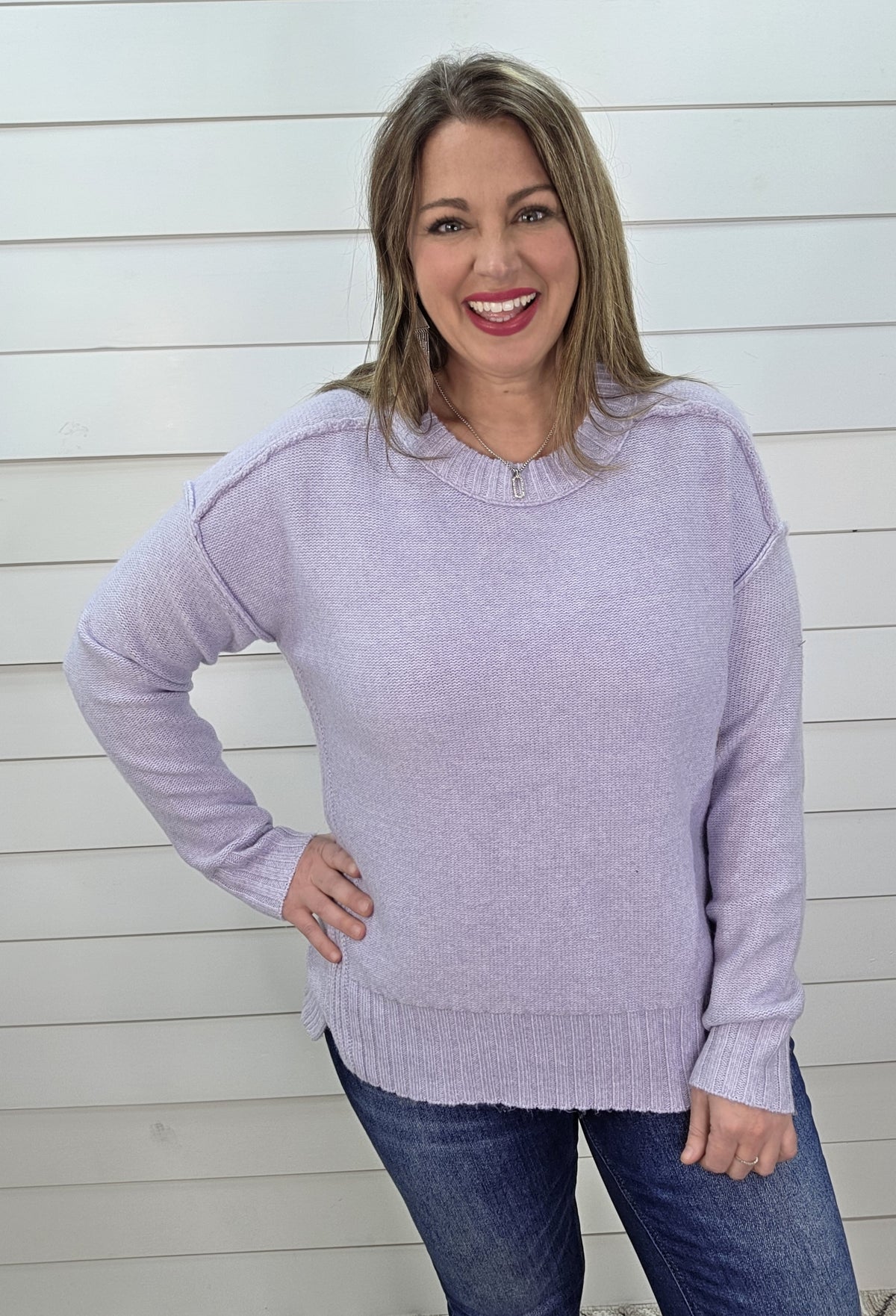 LT LAVENDER SEAM DETAIL ULTRA SOFT PULLOVER SWEATER