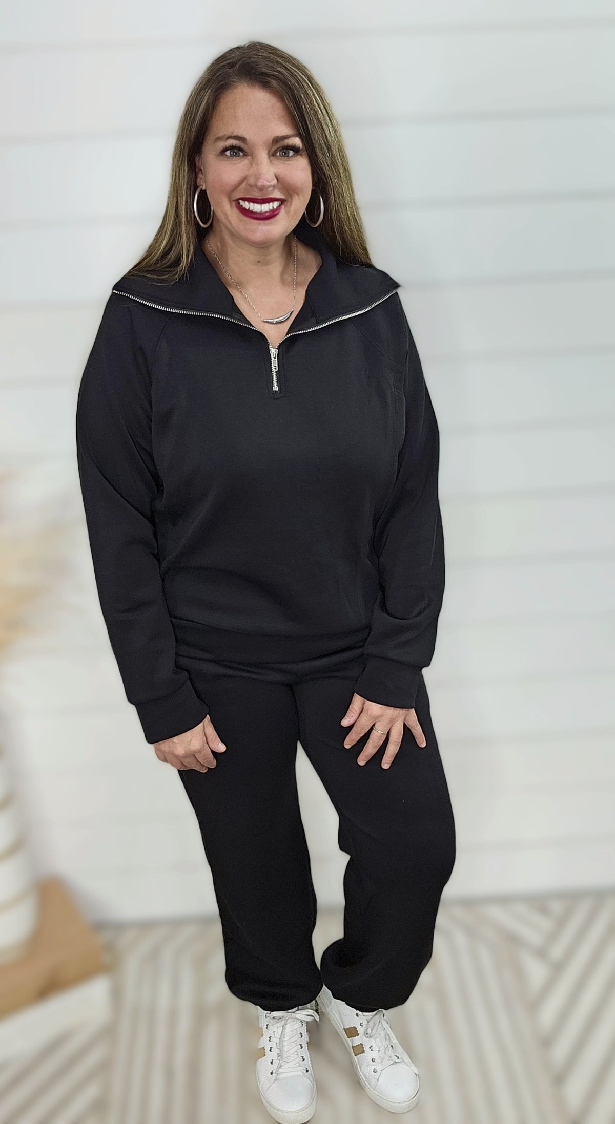 BLACK WRINKLE FREE QUARTER ZIP SET