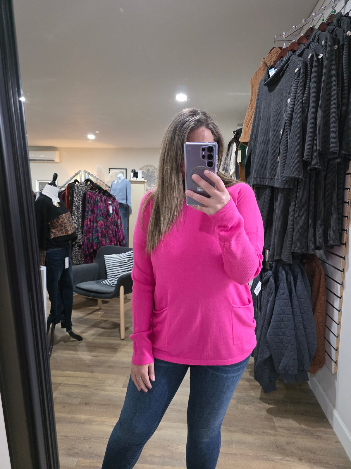 PINK TWO POCKET TUNIC SWEATERS