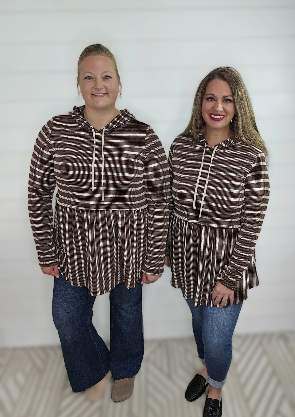 BROWN RAISED RIBBED BABYDOLL CONTRAST HOODIE