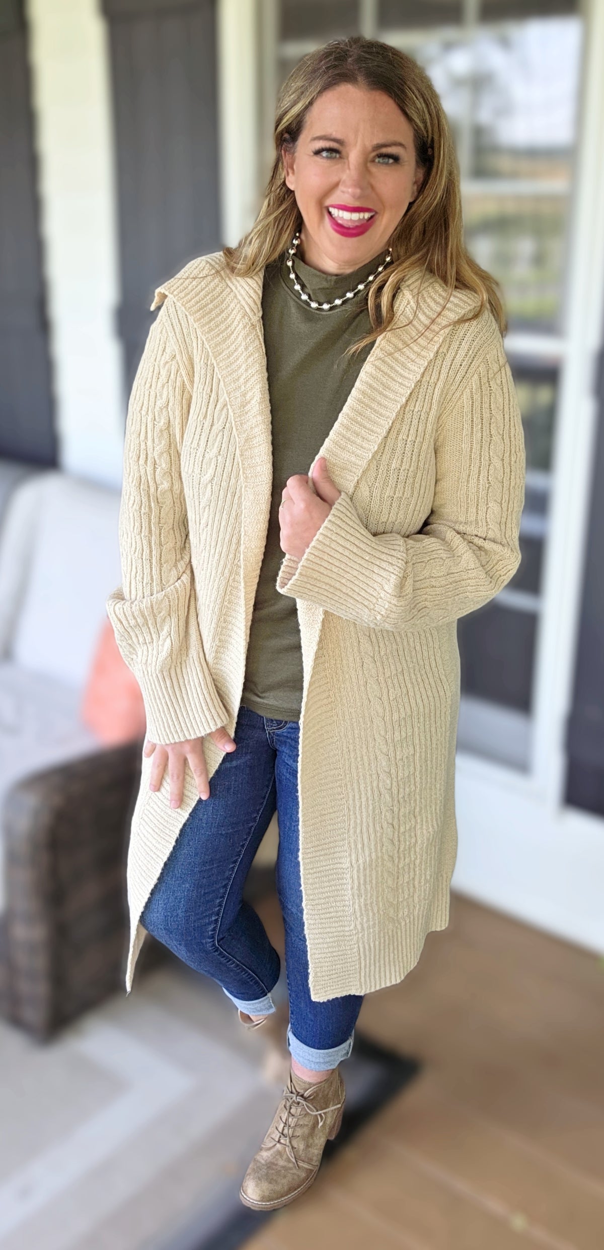 BEIGE KNIT DUSTER LENGTH CARDGIAN