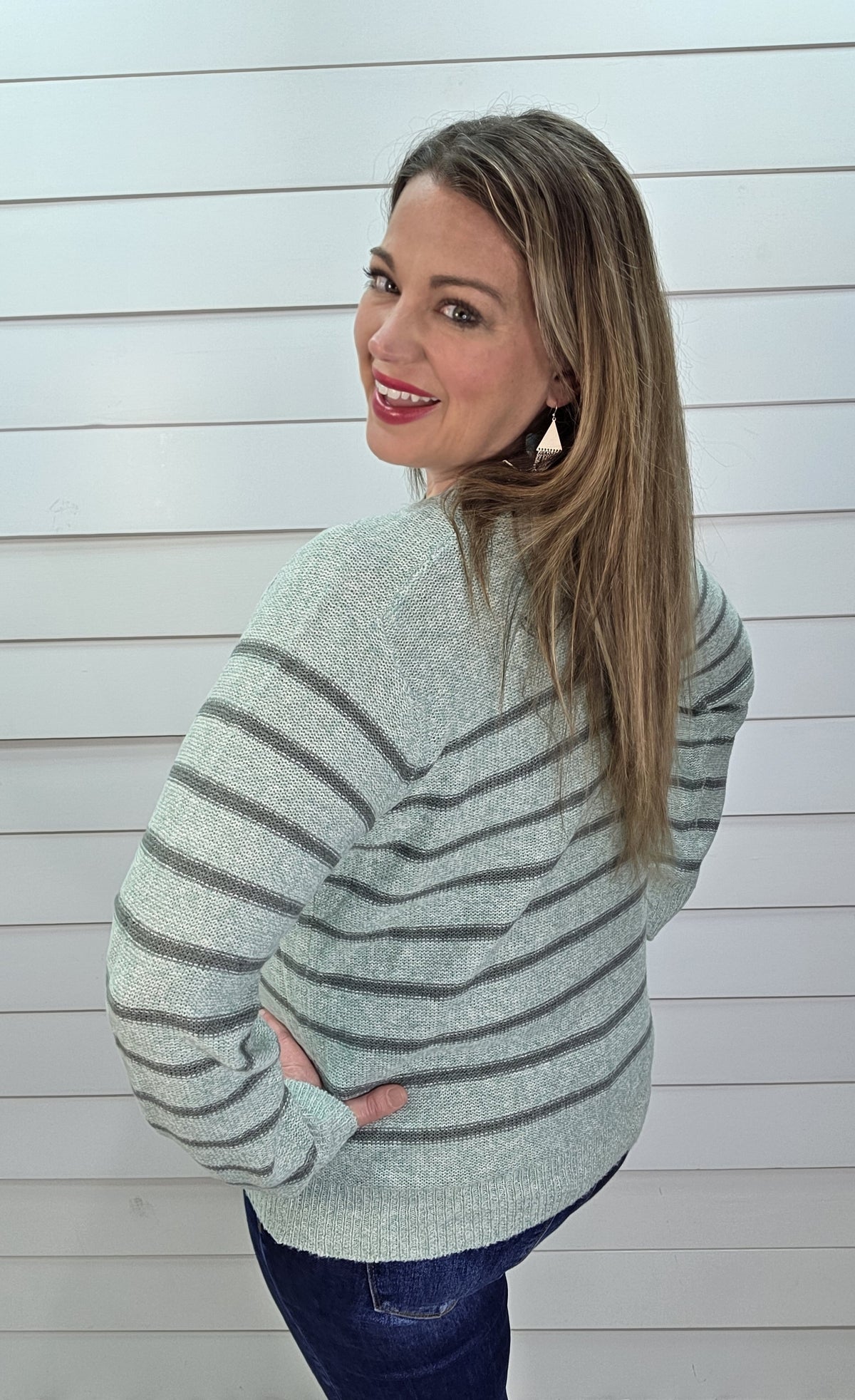 SAGE STRIPED KNIT SWEATER