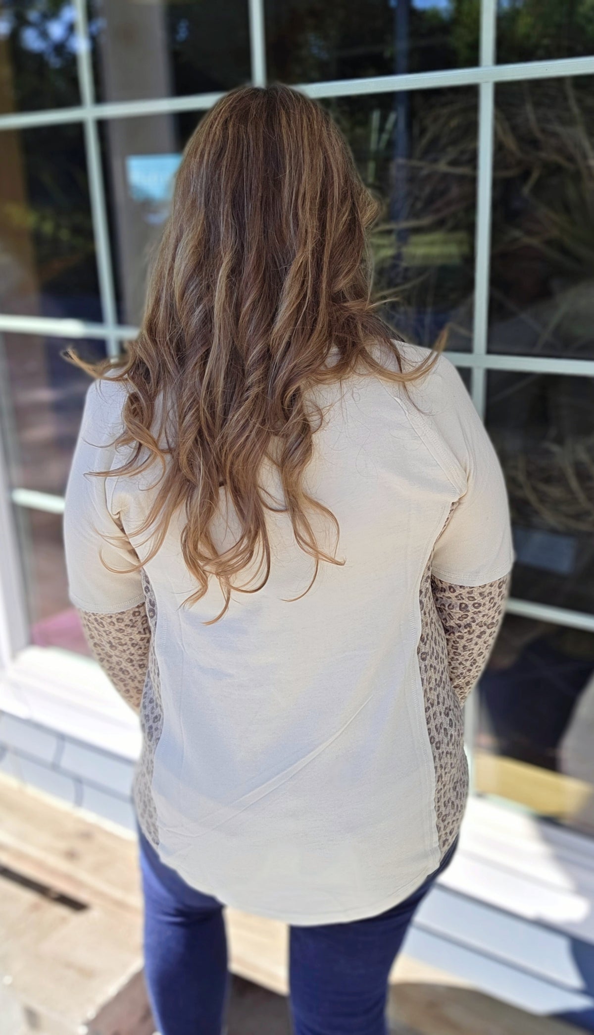 CREAM/ANIMAL CONTRAST KNIT TOP