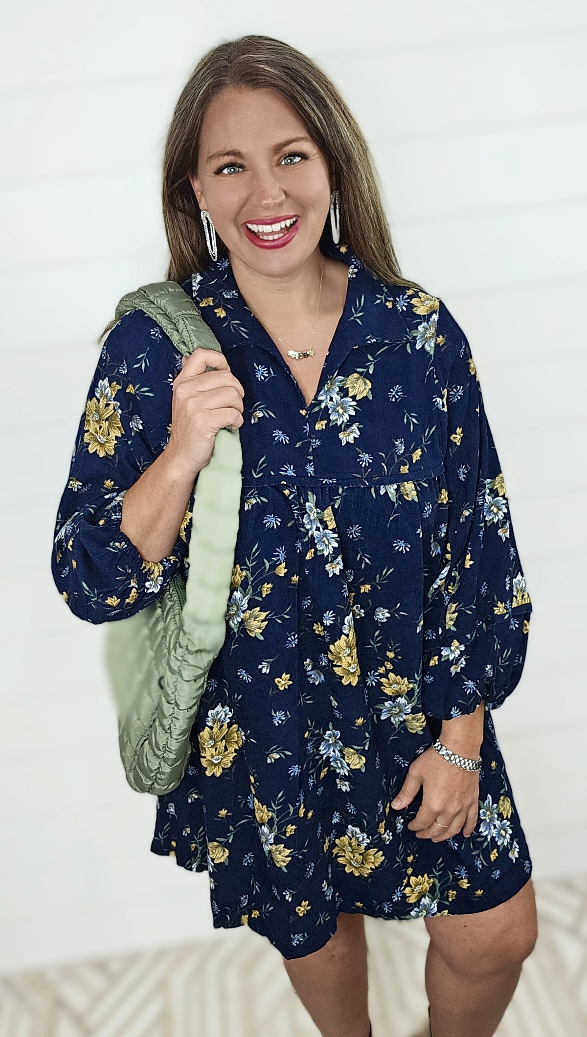 NAVY CORDED FLORAL DRESS