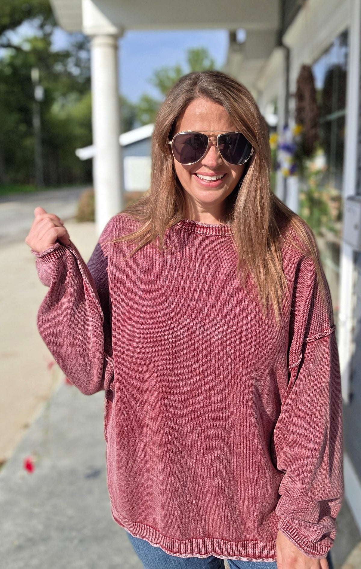 BURGUNDY MINERAL WASH OVERSIZED SWEATER