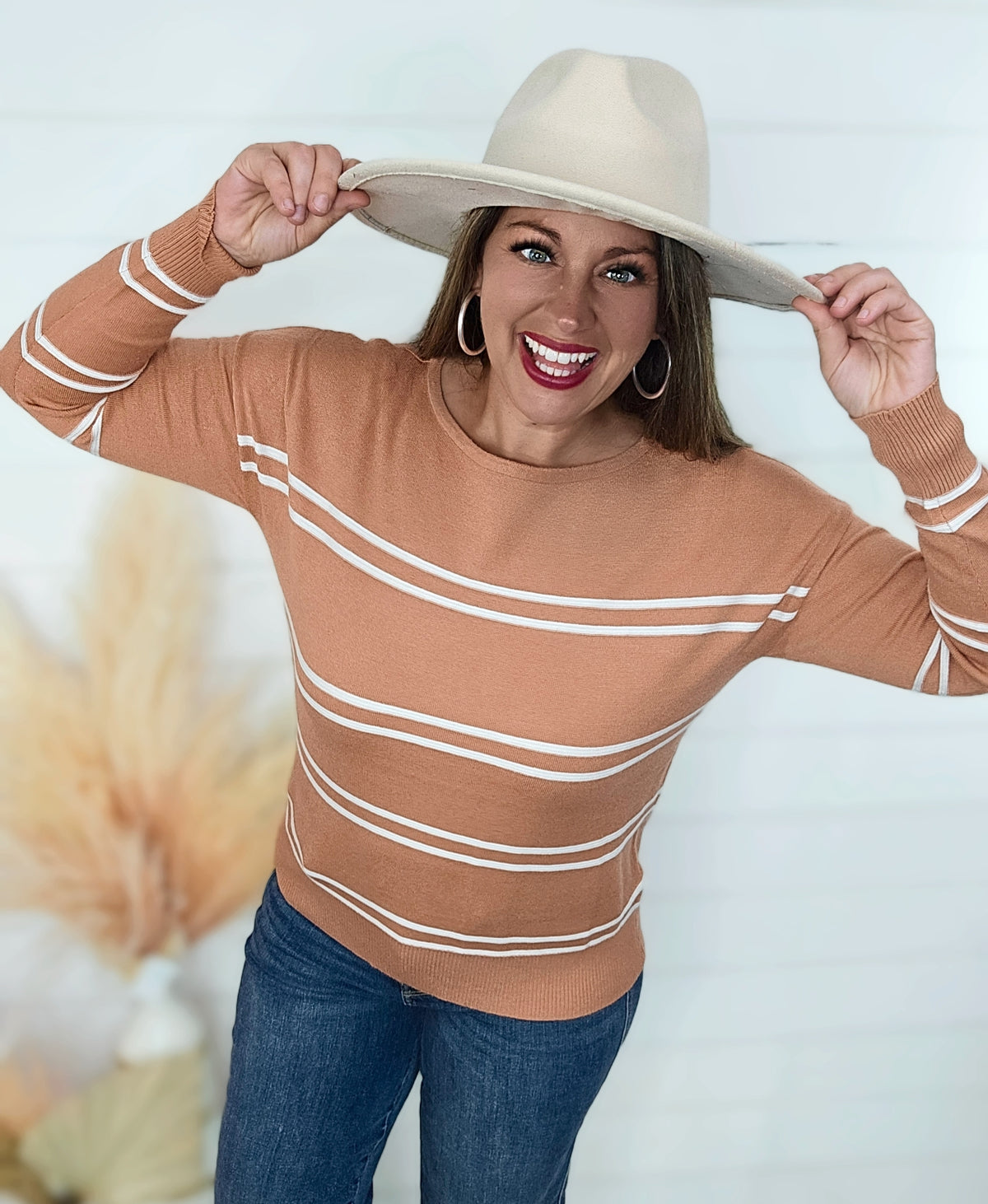 MAUVE TEXTURED STRIPED LIGHT WEIGHT SWEATER