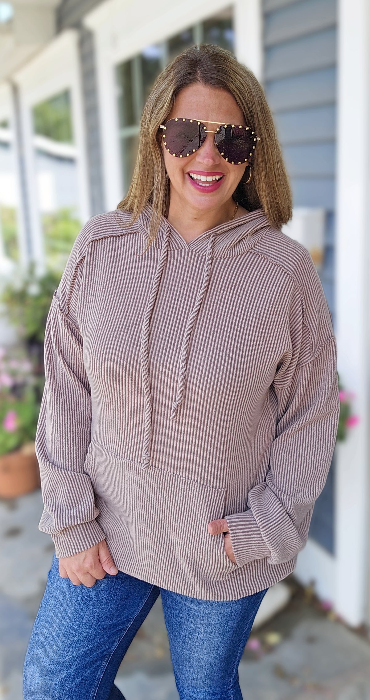 MOCHA BRUSHED RAISED RIBBED HOODIE