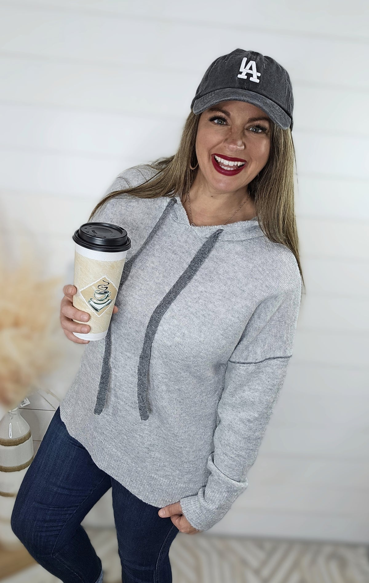 LIGHT GREY CONTRAST SOFT SWEATER HOODIE