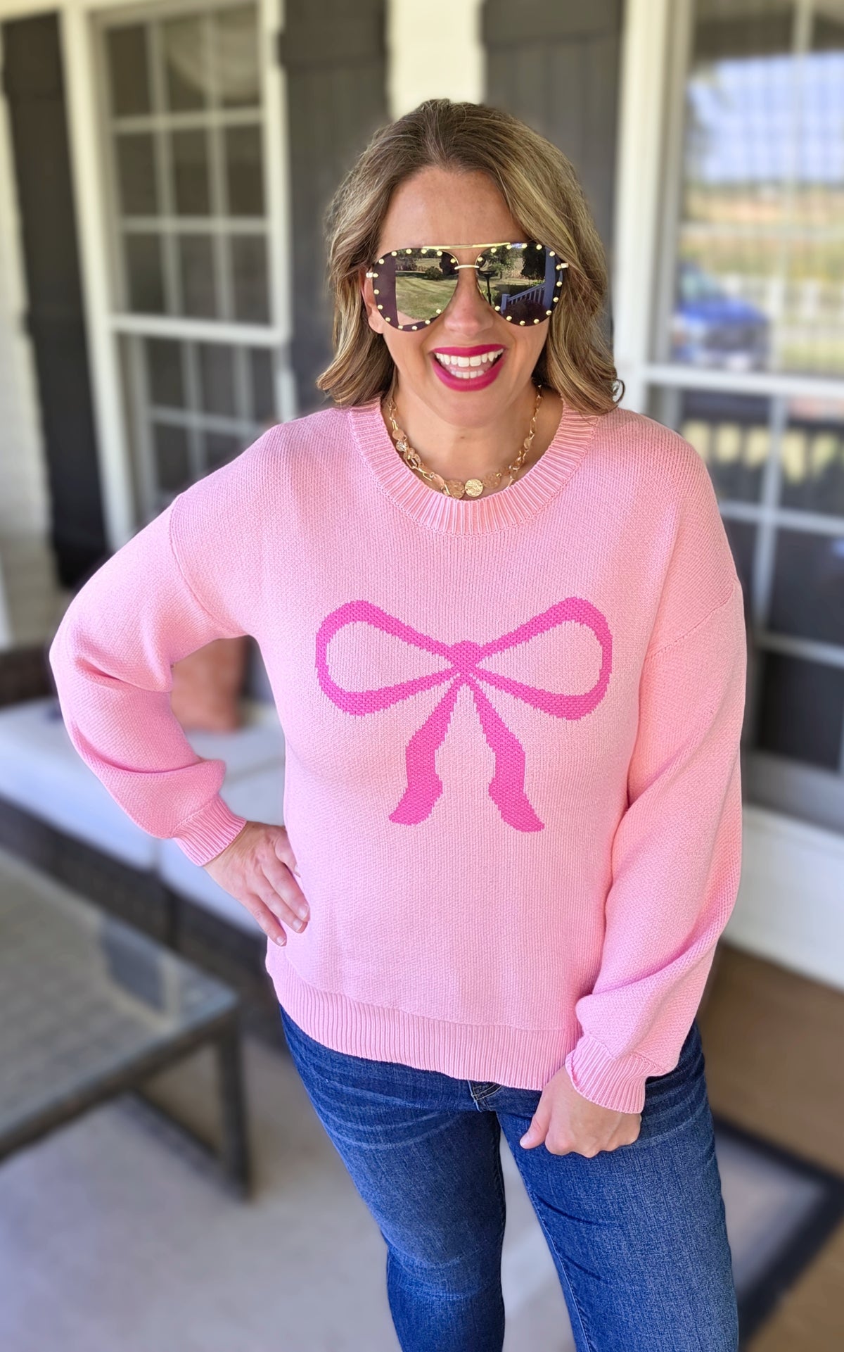 PINK LARGE BOW SWEATER