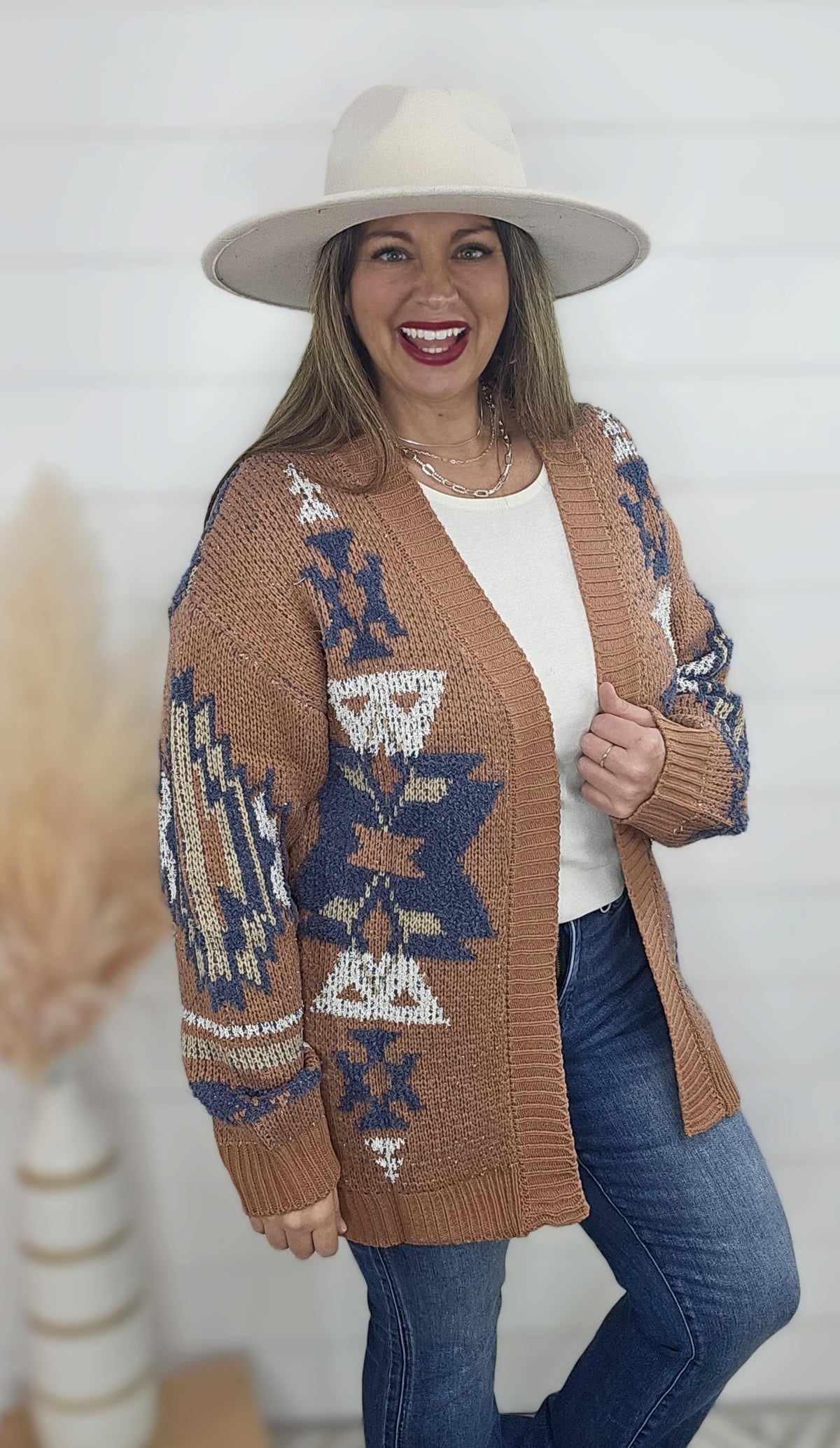 RUST TRIBAL PRINTED SOFT CARDIGAN