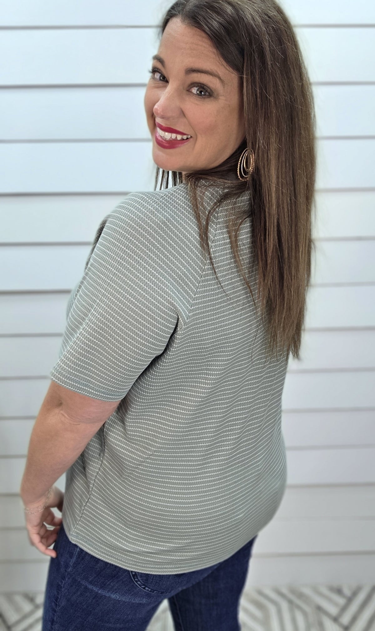 SAGE STRIPED TEXTURED KNIT TOP