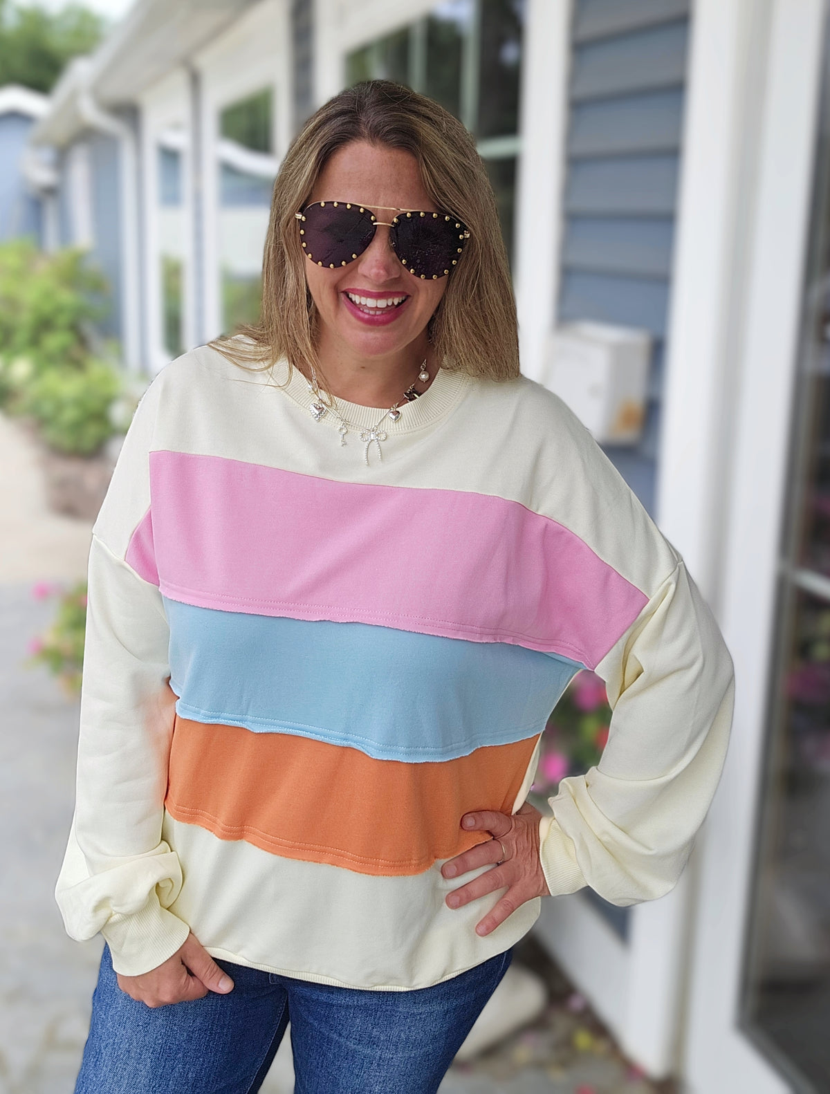 CREAM COLORBLOCK PULLOVER