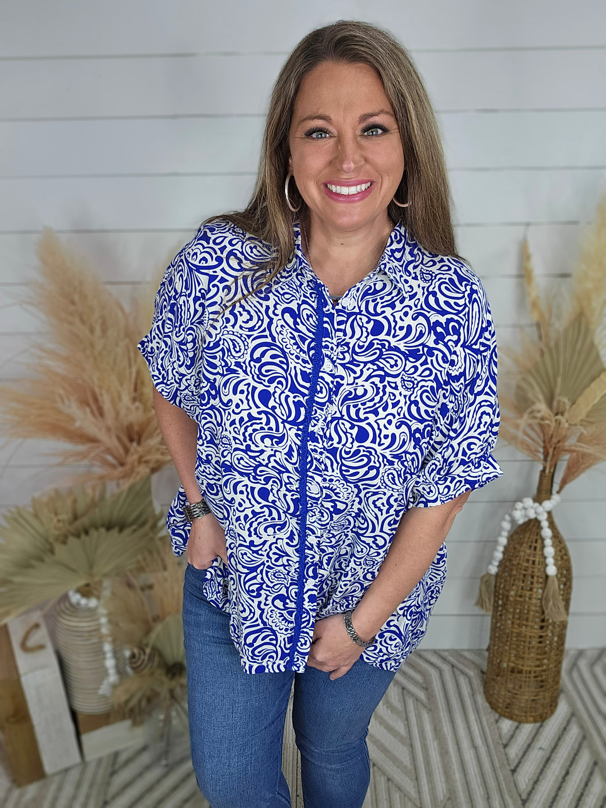 BLUE TWO TONE ABSTRACT PRINT TOP