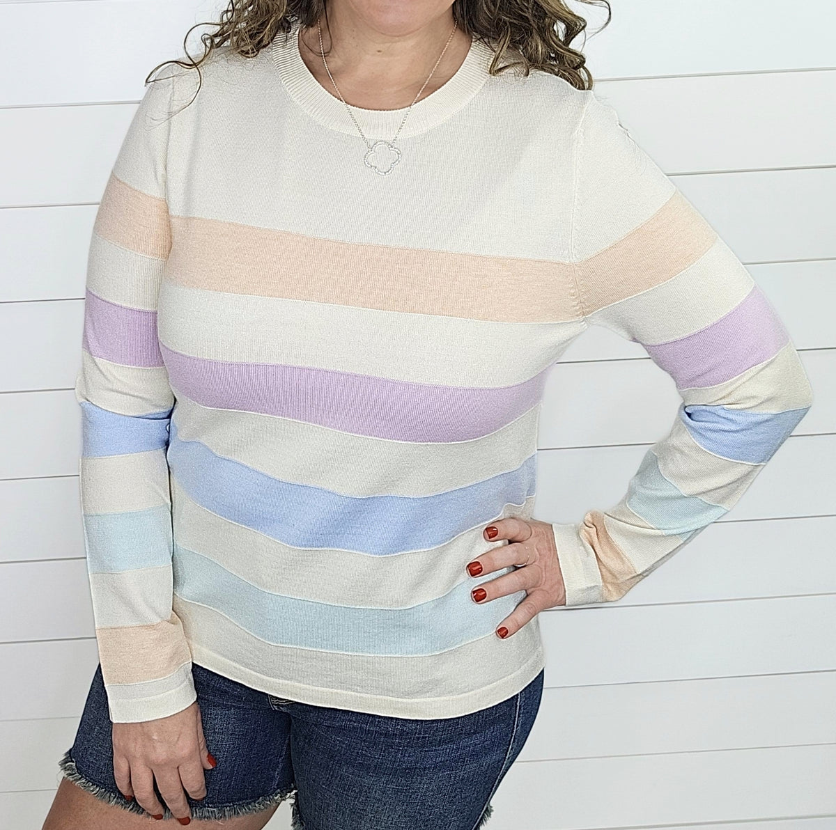 OATMEAL PASTEL STRIPED KNIT TOP