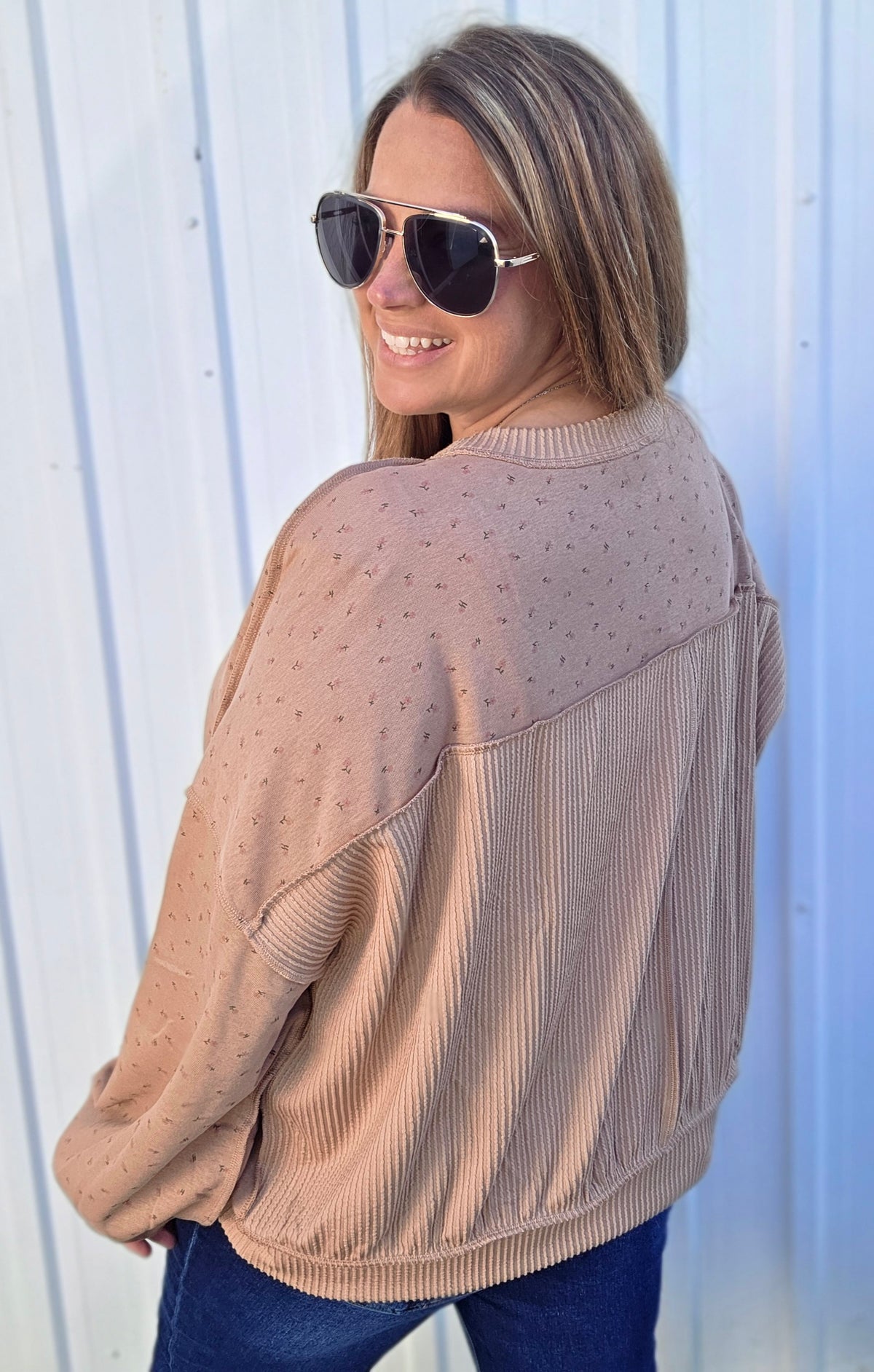 MOCHA DITSY FLORAL OVERSIZED KNIT TOP