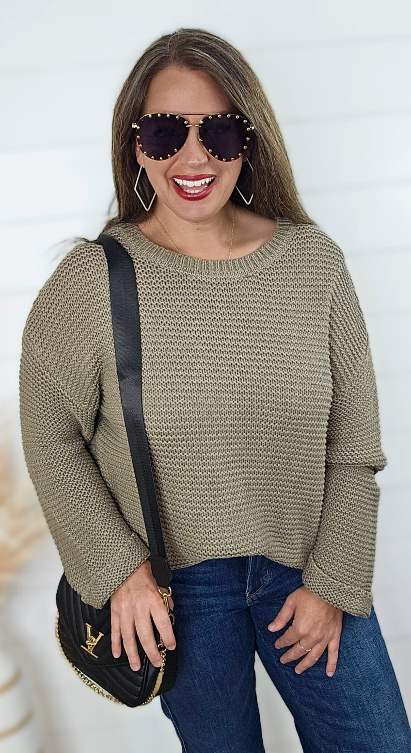 DK OLIVE COTTON CREW NECK SWEATER