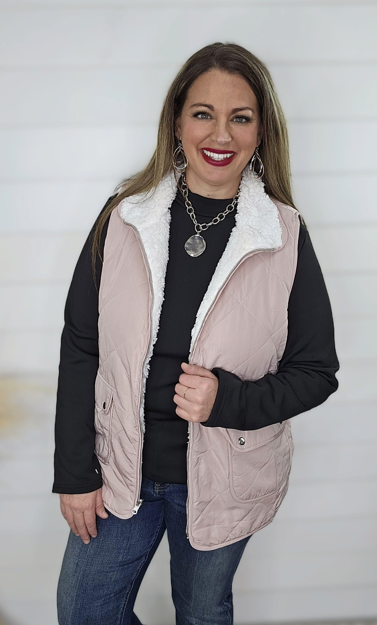 BLUSH QUILTED/FLEECE REVERSIBLE VEST